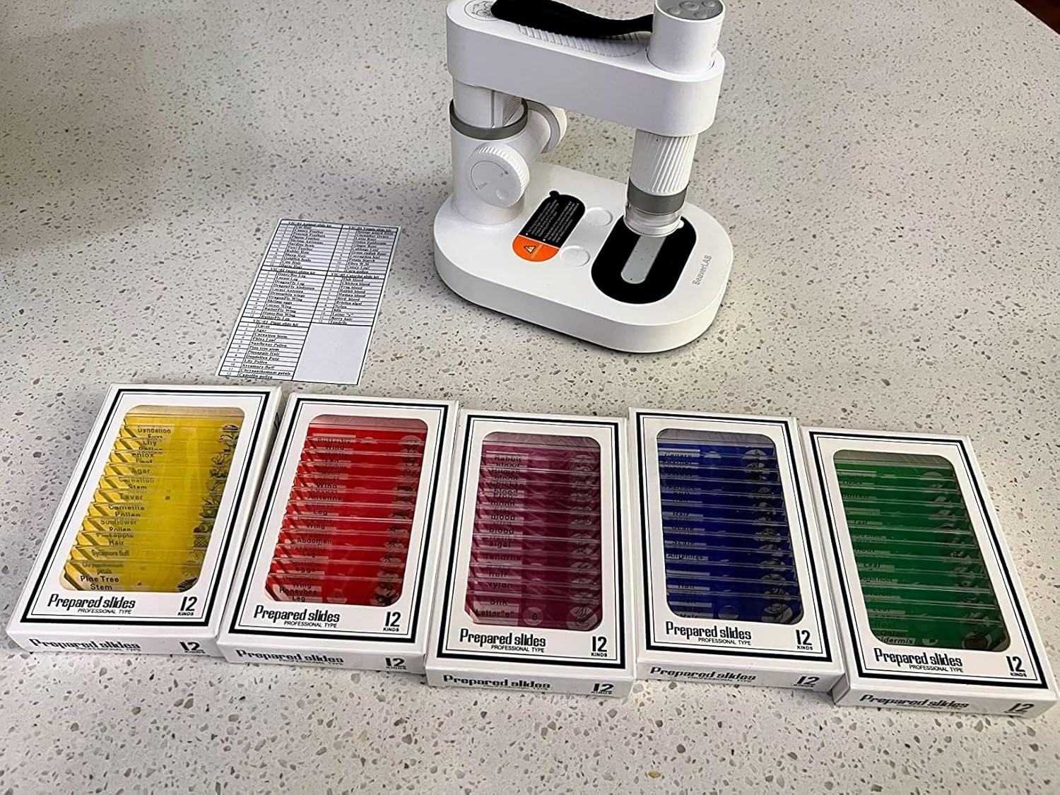 60 piezas preparadas de microscopio diapositivas espécimen de animales, insectos, plantas, flores, muestra biológica, microscopio estéreo para