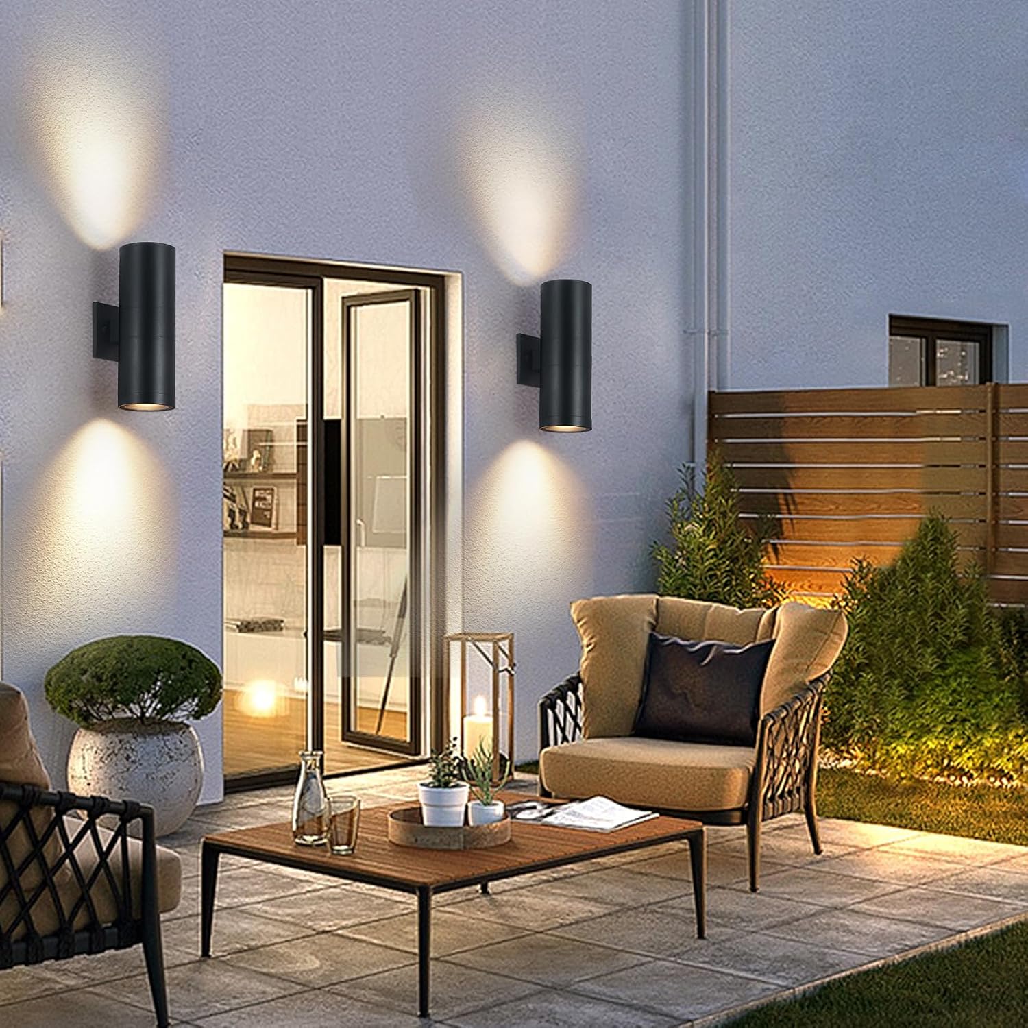 DUJAHMLAND Apliques de pared para exteriores, luces de pared exterior arriba y abajo, lámpara de pared moderna de aluminio negro mate, accesorios de
