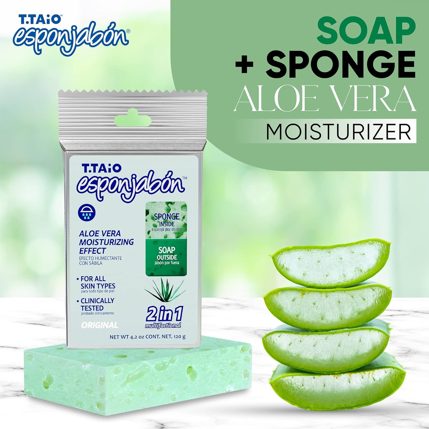 T.Taio Esponjabon – Esponjabon – Esponja de jabón – Exfoliante de ducha y lavado de baño – Masaje facial – Accesorios de baño – Madre perla, aloe