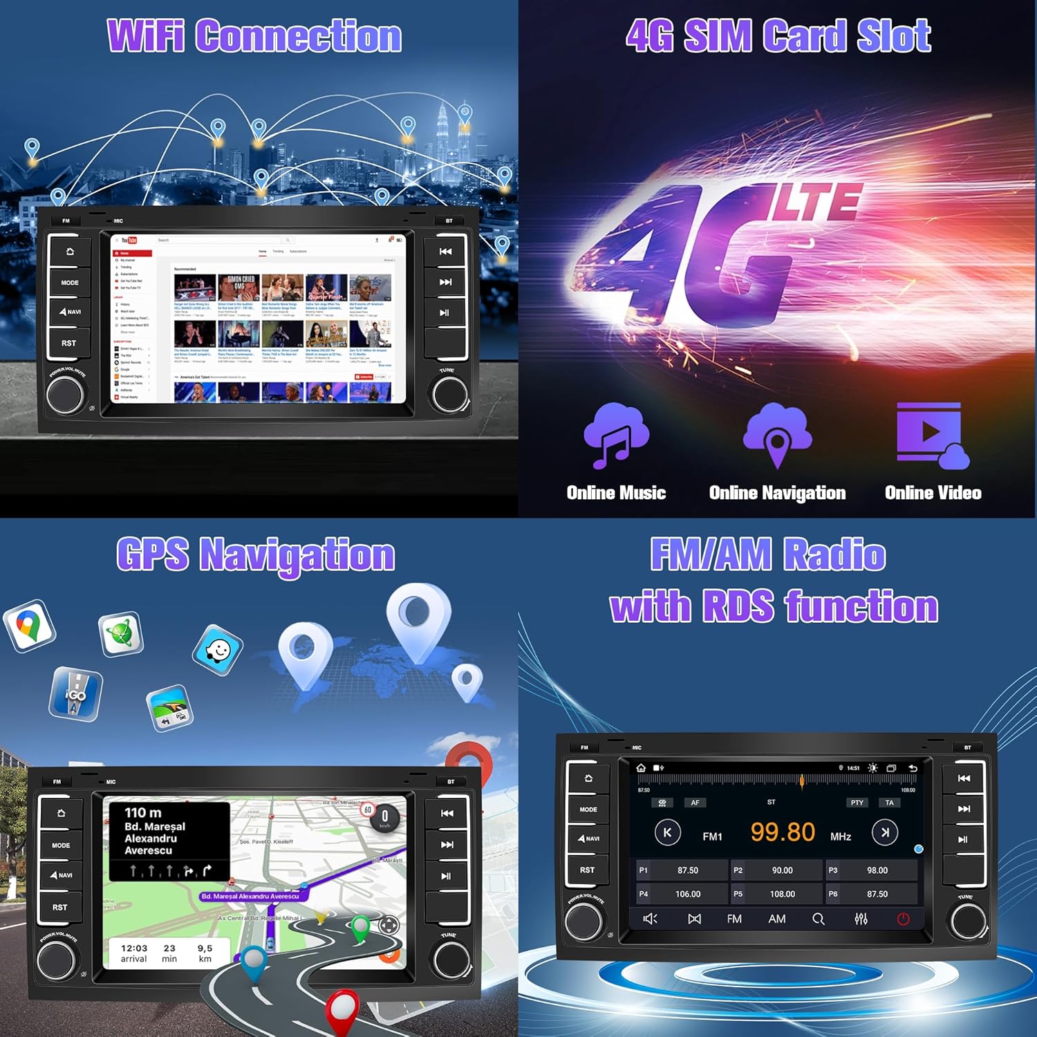 Radio para Touareg 64G Estéreo de coche doble DIN con Bluetooth AM FM Apple Carplay para VW Touareg 2004-2011, 7 “Pantalla táctil del mercado de