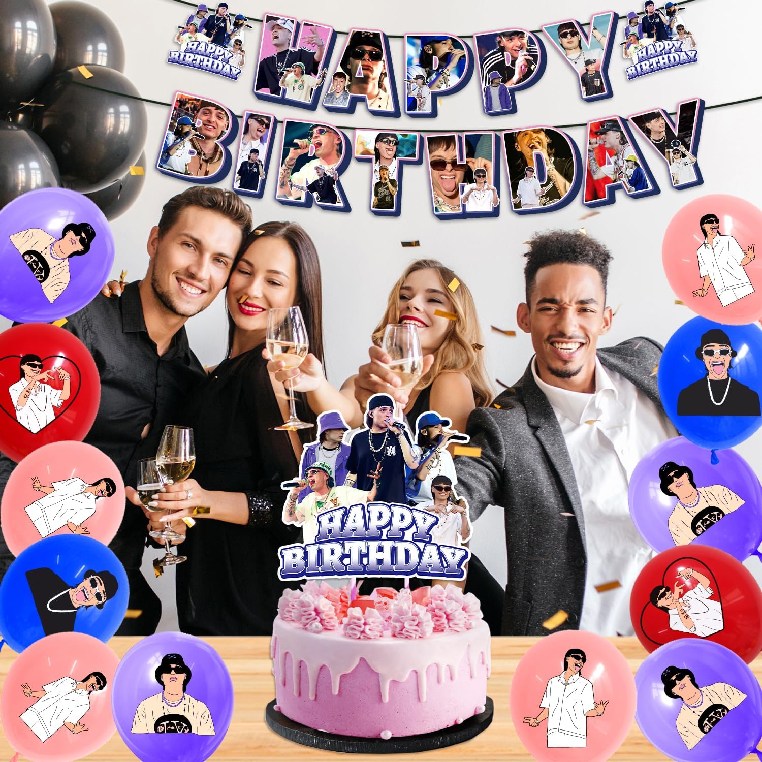 Decoraciones de fiesta de cantante de Pluma, decoraciones de cumpleaños de cantante de Pluma incluyen pancarta de feliz cumpleaños, globos de
