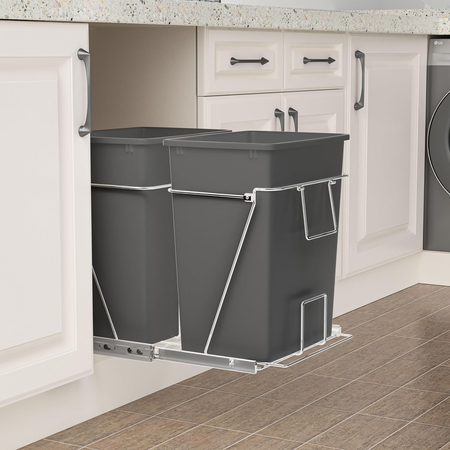 ROOMTEC Cubo de basura extraíble debajo del gabinete, estante de basura ajustable deslizante para cocina, organizadores de debajo del fregadero,