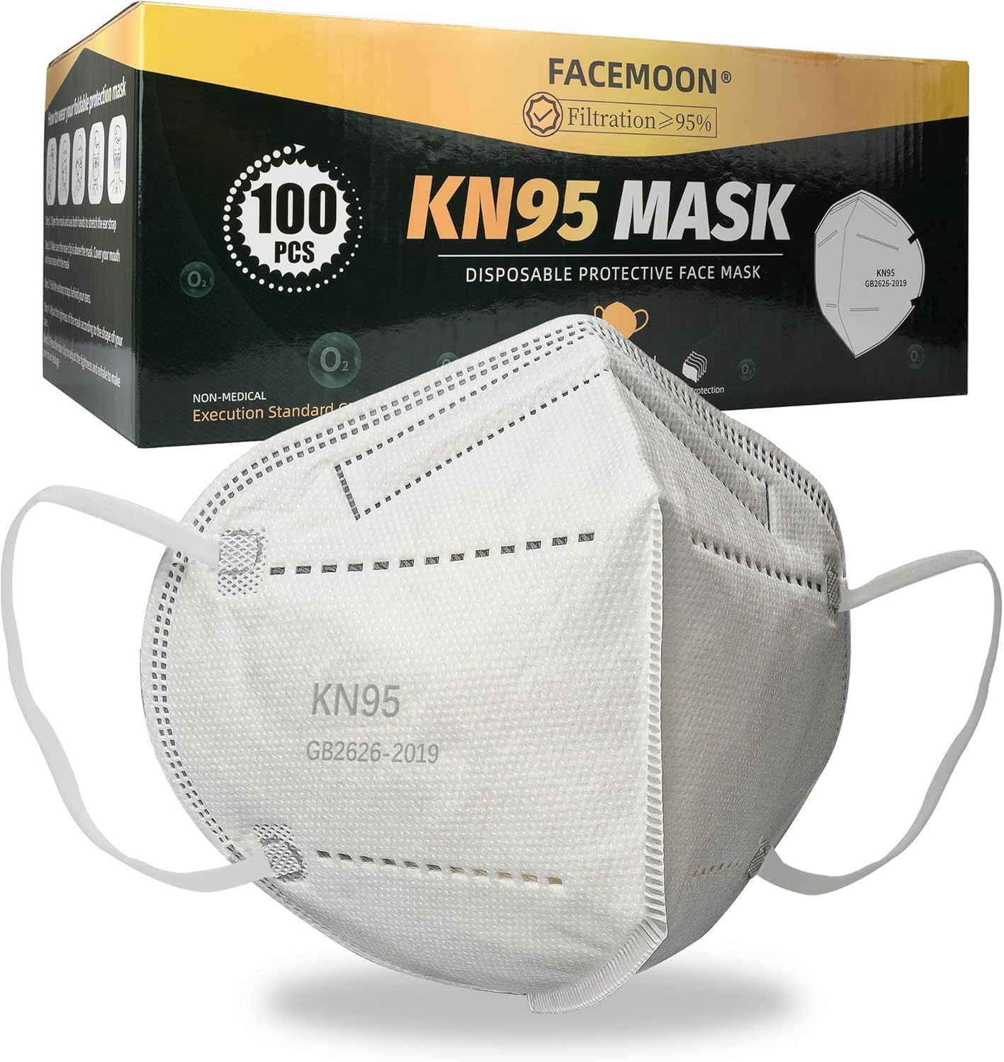 KN95 – Cubrebocas desechables para adultos, paquete de 100 mascarillas KN95 ajustables, protección de 5 capas, transpirable, cómodo, respirador,