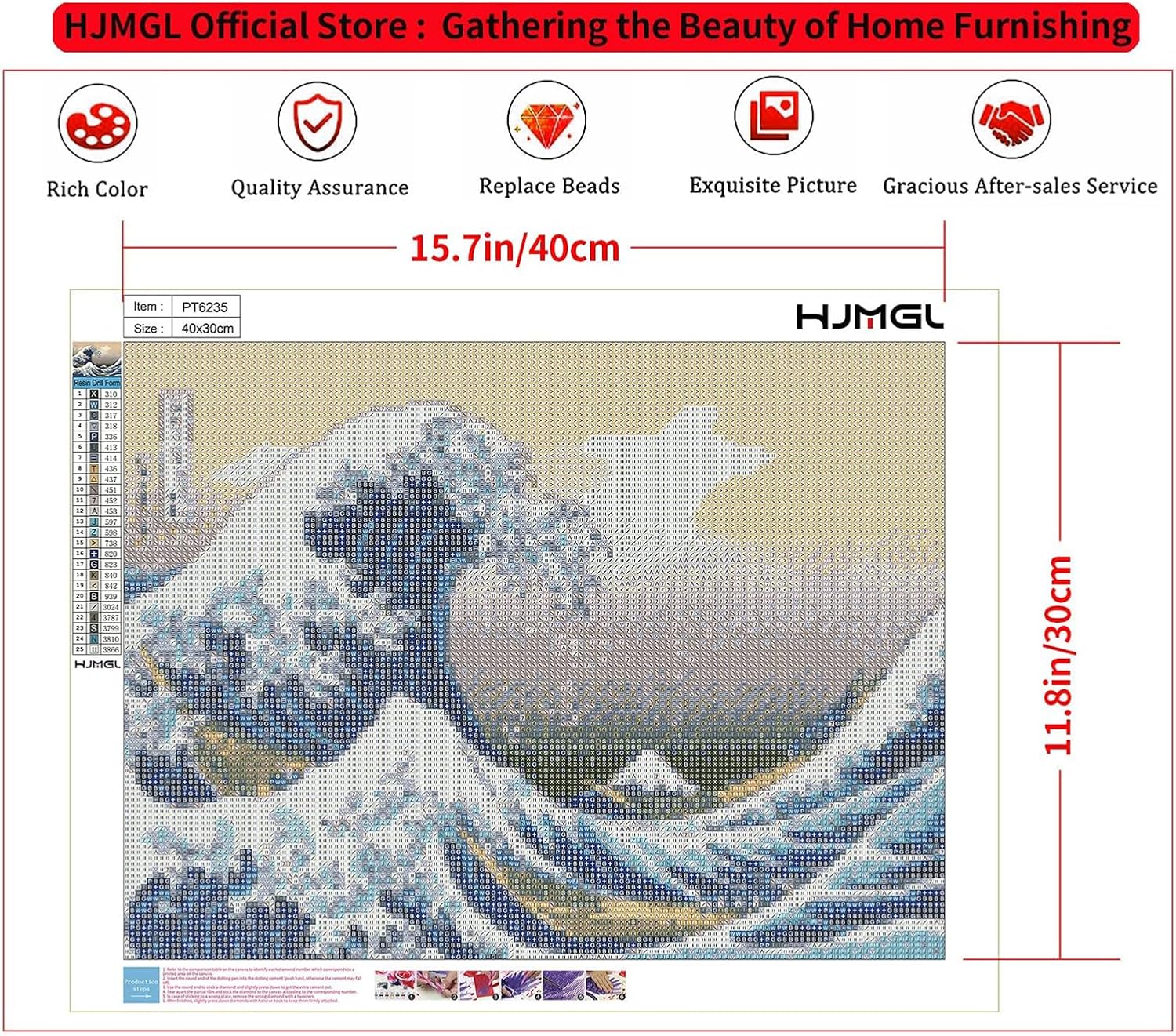 Kits de pintura de diamantes 5D para adultos, gran ola de Kanagawa Ukiyo-e, taladro completo redondo, arte de diamantes, carteles de punto de cruz,
