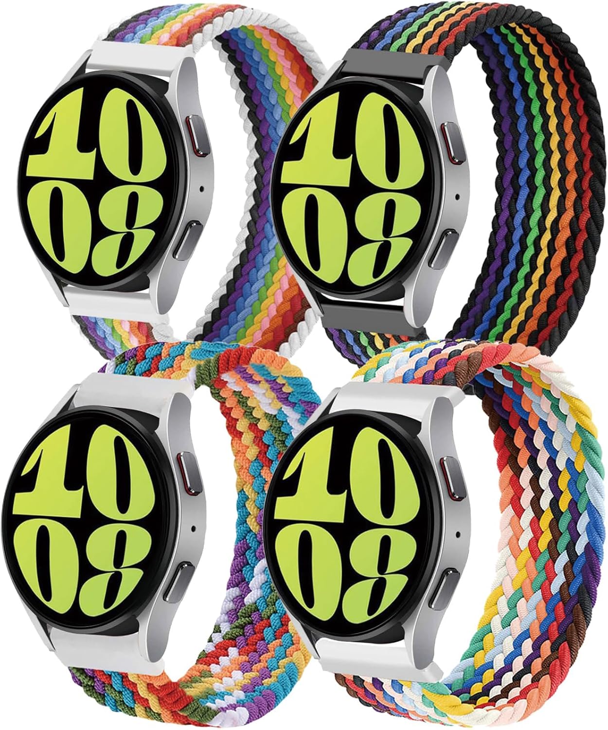 4 Pack Braided Solo Loop Band For Samsung Galaxy Watch 6 6 Classic 5 4 40mm 42mm 44mm 46mm 43mm 47mm 5 Pro 45mm Band,20mm Elastic Sport Strap