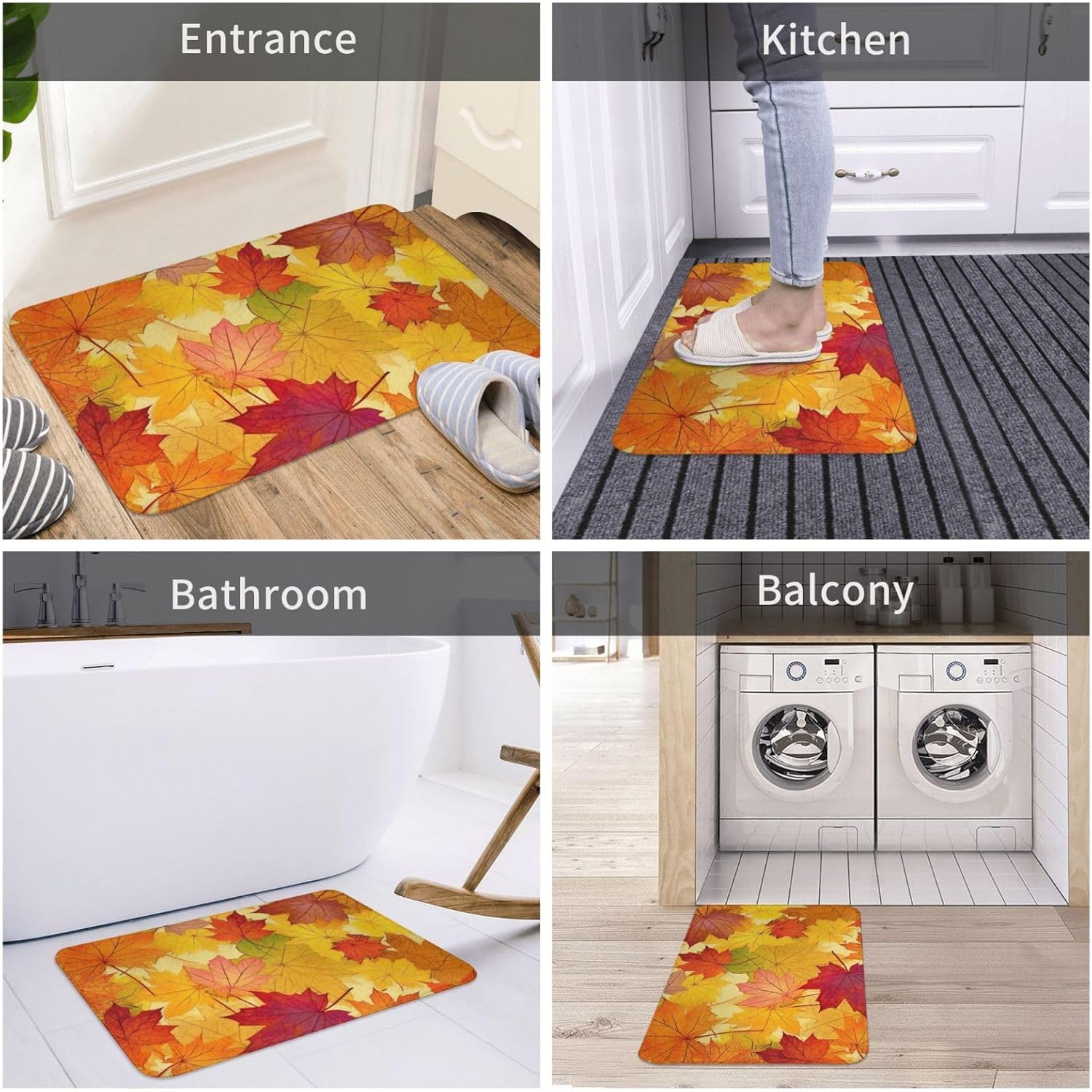 Autumn Leaves of Maple Print Bathroom Rugs Soft Flannel Area Rug Non-Slip Bath Rug Welcome Door Mat Carpet for Living Room Bedroom Outdoor 24 x 16 in