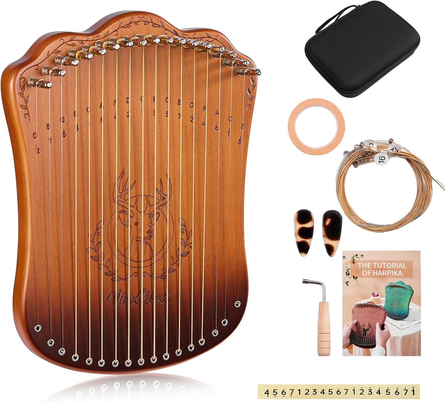 VixxNoxx Arpa de lira, kit de arpa de Lyra de 17 cuerdas sólidas, instrumentos musicales de cuerda con bolsa de llave de afinación, instrucciones