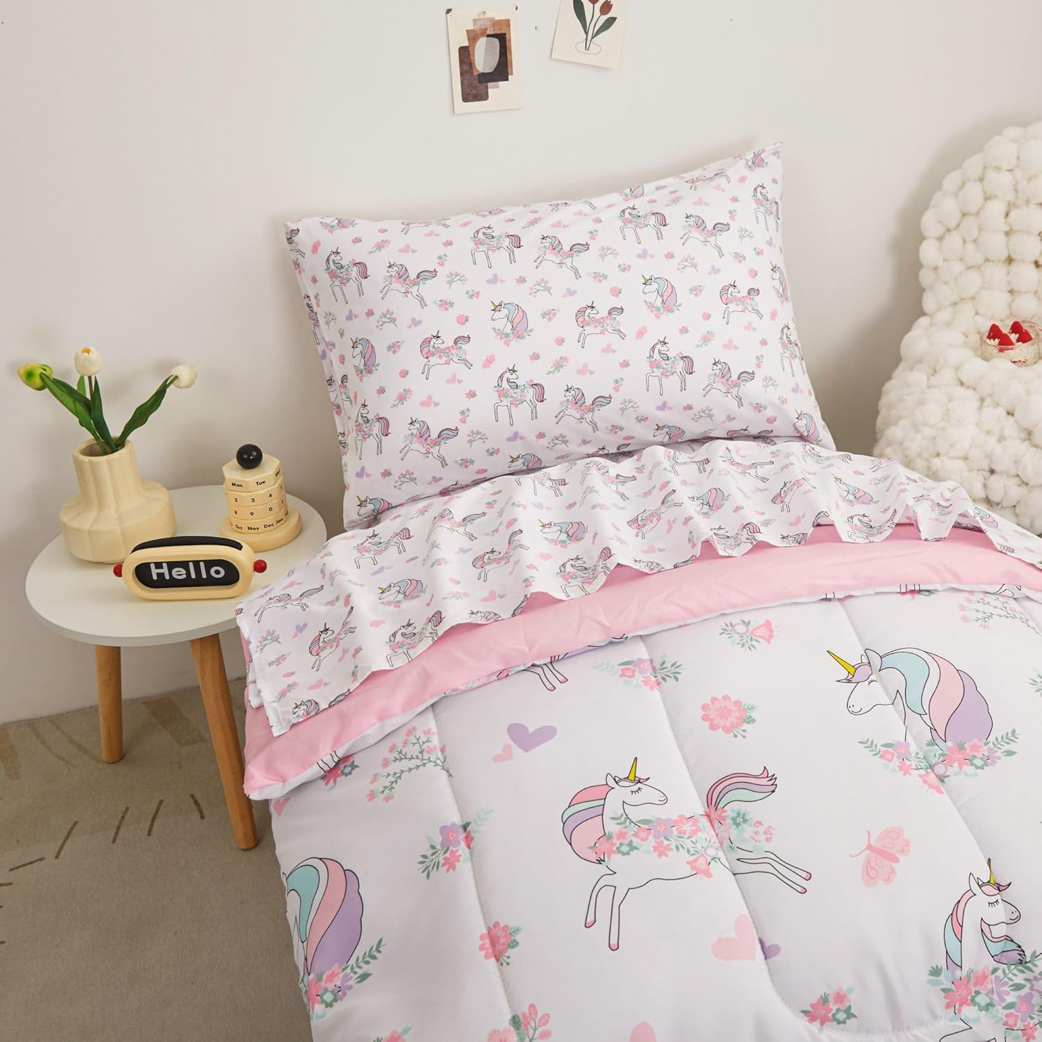 Viviland Juego de edredón de unicornio para niñas pequeñas, juego de ropa de cama de microfibra suave para niños pequeños