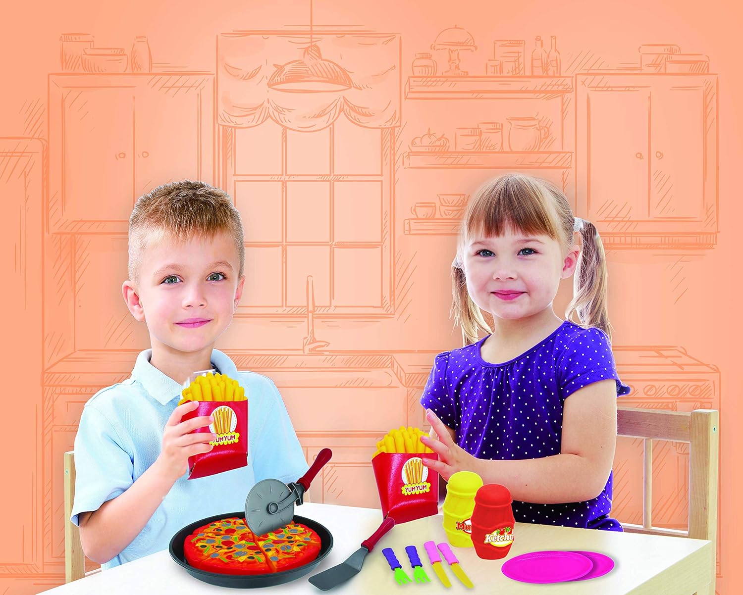 IQ Toys Juego de fiesta de pizza, juego completo de corte y servicio de pizza de simulación, 19 piezas