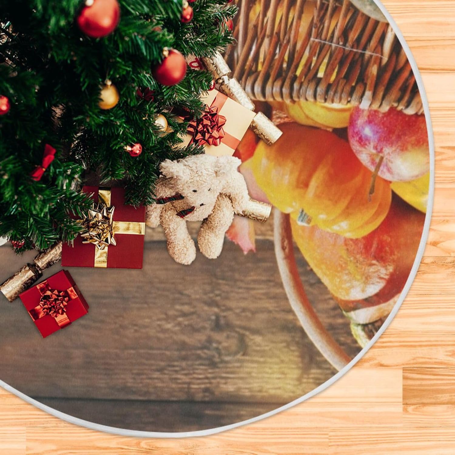Faldas de árboles frutales de calabazas de Acción de Gracias, decoración para árbol de Navidad, 35.4 pulgadas, lavable a máquina, decoración navideña