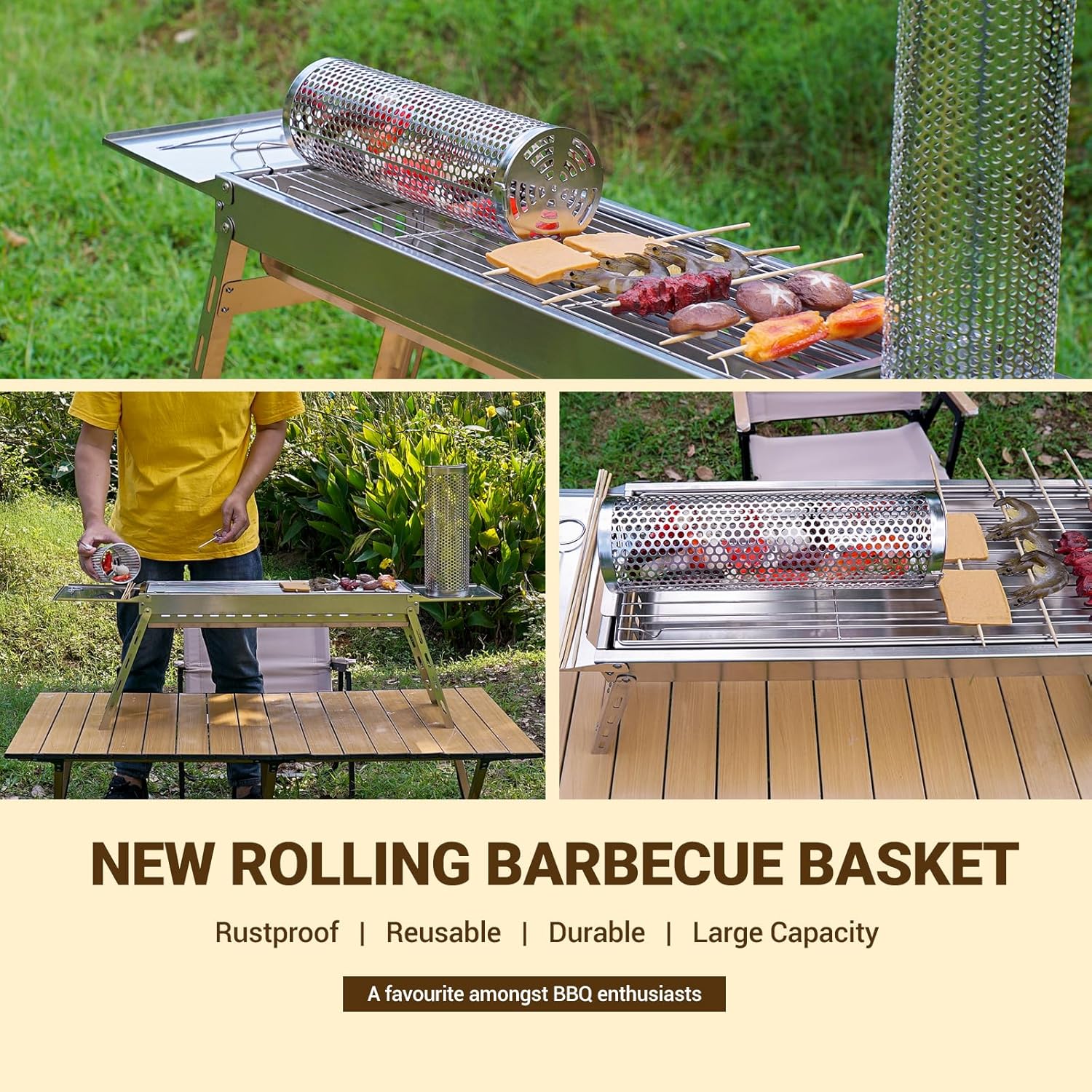 Cesta redonda para parrilla de 2 piezas, duradera, firme, para lavavajillas, cesta de parrilla para verduras, canasta de parrilla de acero
