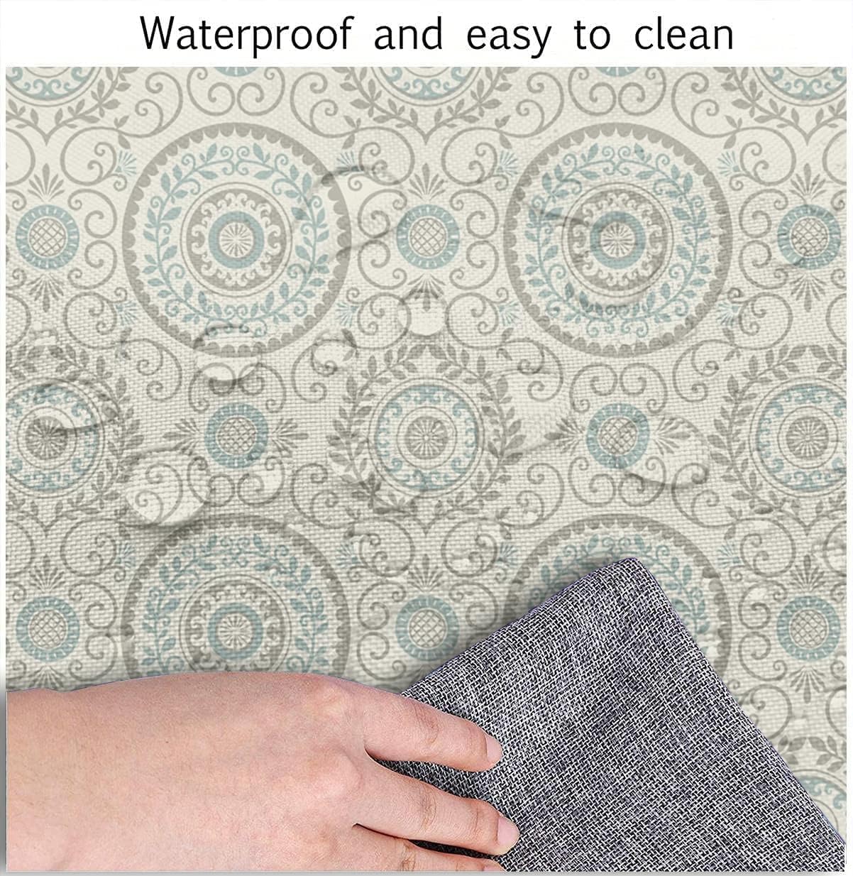 SongYi Mantel cuadrado de poliéster con borde elástico, patrón vintage, para decoración del hogar, impermeable, resistente a las manchas, para