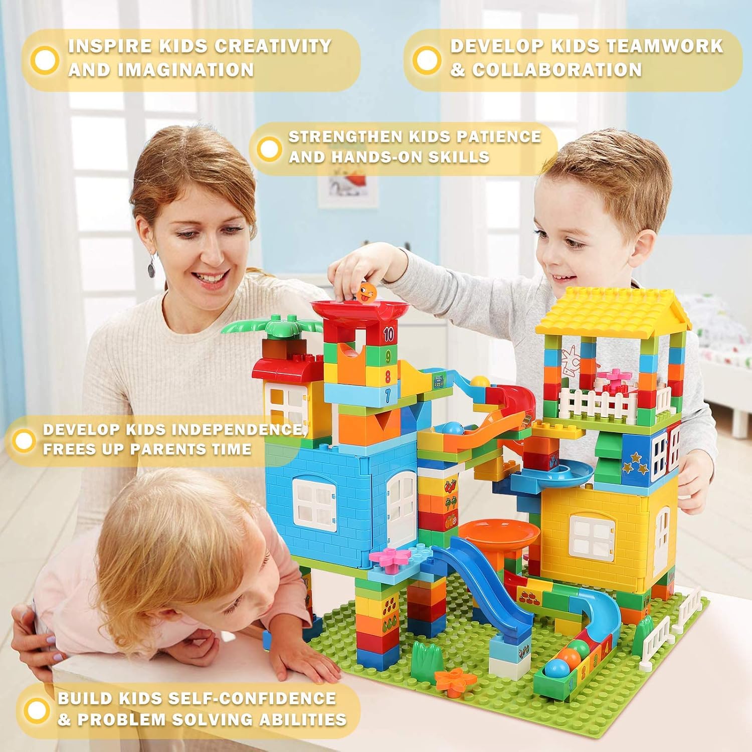 Juego de bloques de construcción para niños, juguetes de construcción STEM clásicos de canicas, 179 piezas, ladrillos de construcción de castillo,