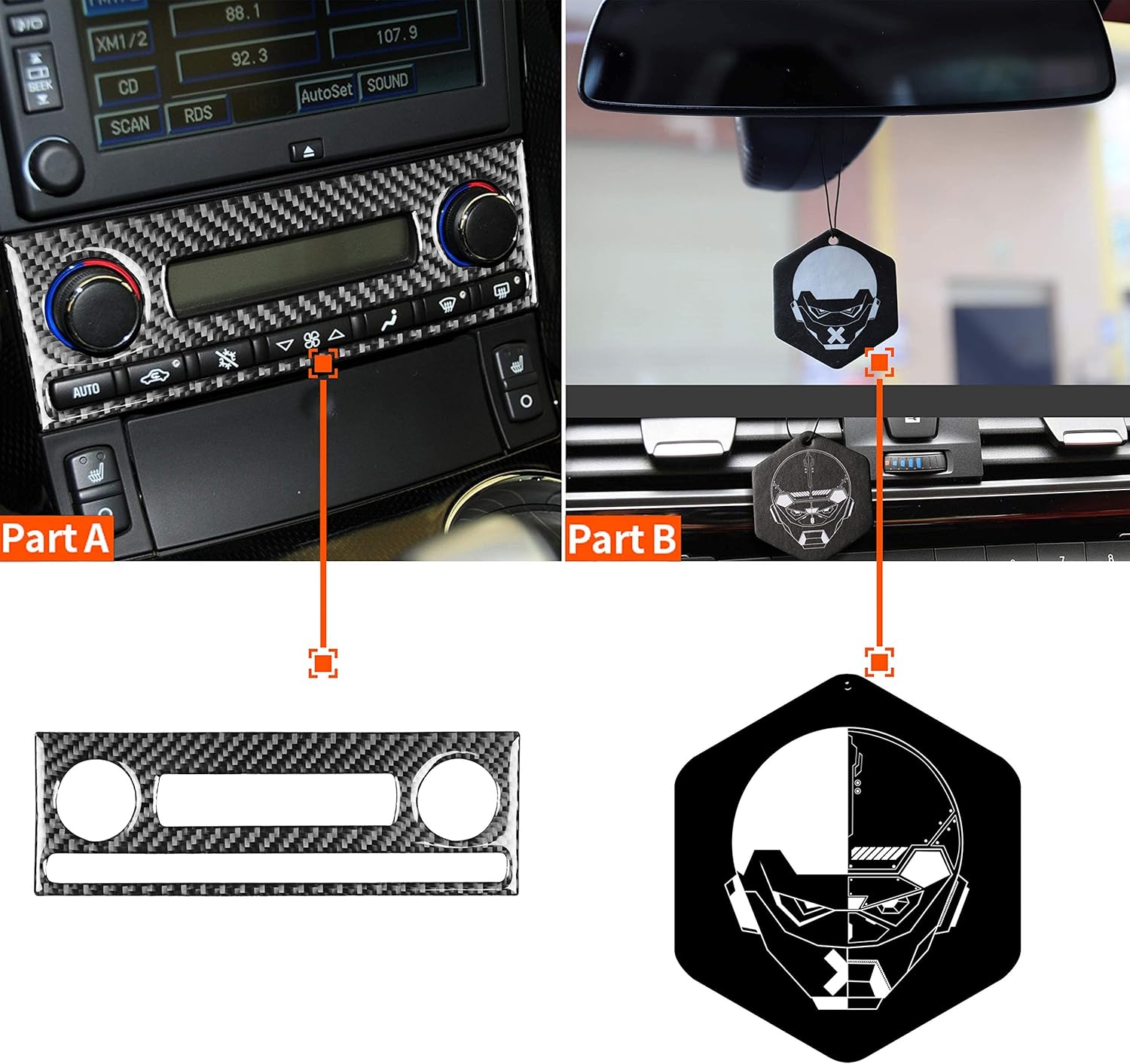Botón de aire acondicionado para automóvil, cubierta de panel de perilla de control de clima, calcomanía de ajuste de fibra de carbono real,