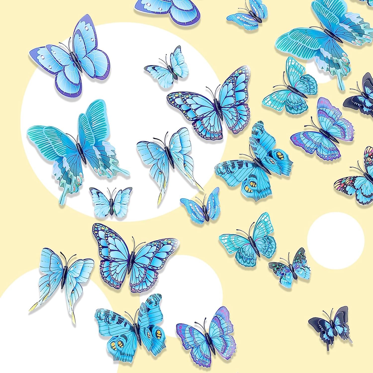 Rankaxa 24-Pack Butterfly Wall Decorations, Removable 3D Butterfly Stickers for Party Decoration, Home Art Decoration, and Other DIYwith Magnets.