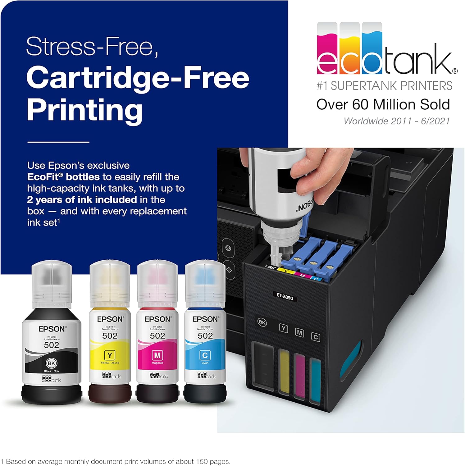 Epson EcoTank ET-2850 Impresora Supertank inalámbrica a color todo en uno sin cartuchos con escaneo y EcoTank ET-2400 Impresora Supertank sin
