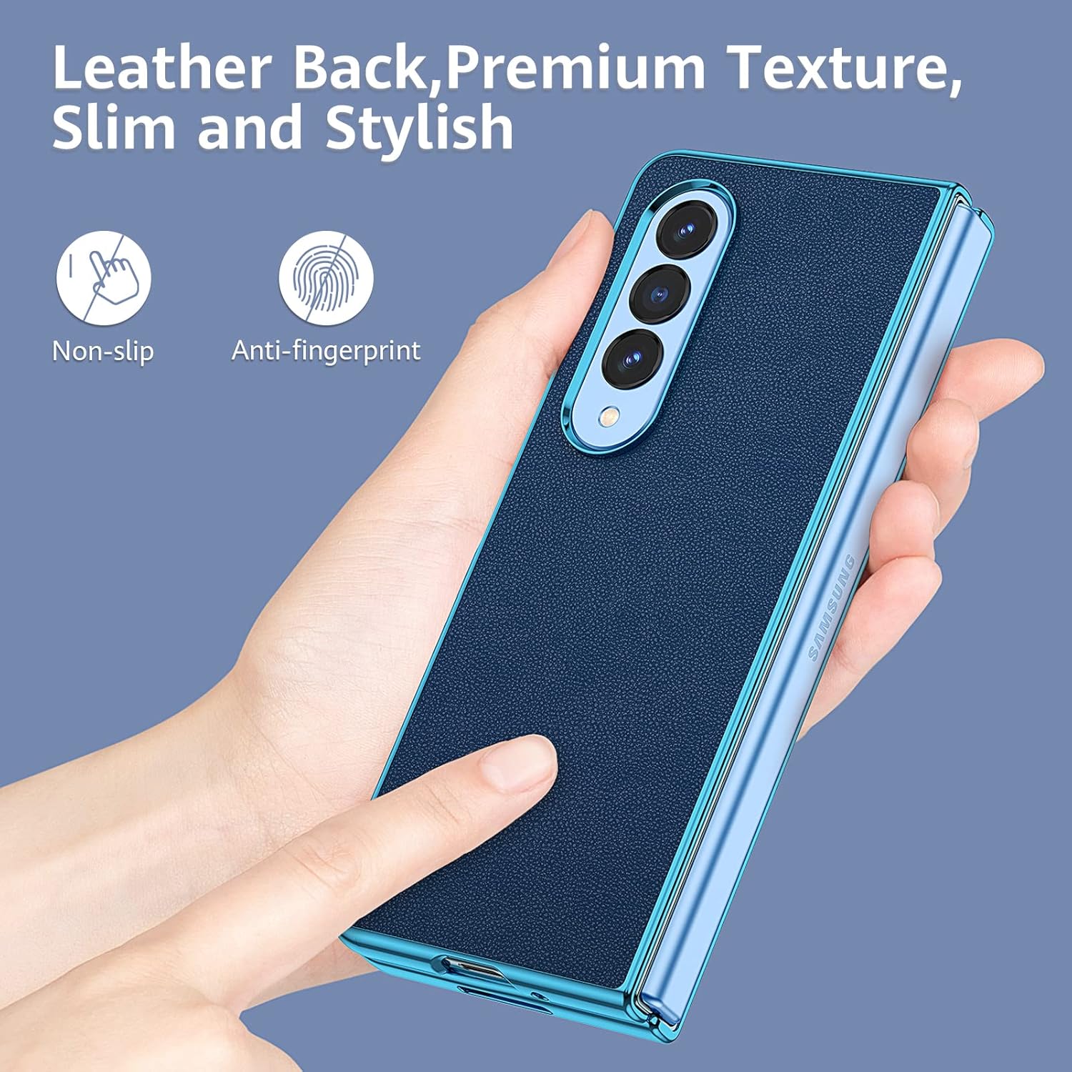 MILPROX Funda compatible con Galaxy Z Fold 4 2022, cubierta dura de cuero actualizada con borde galvanizado de lujo, ultrafino, a prueba de golpes,