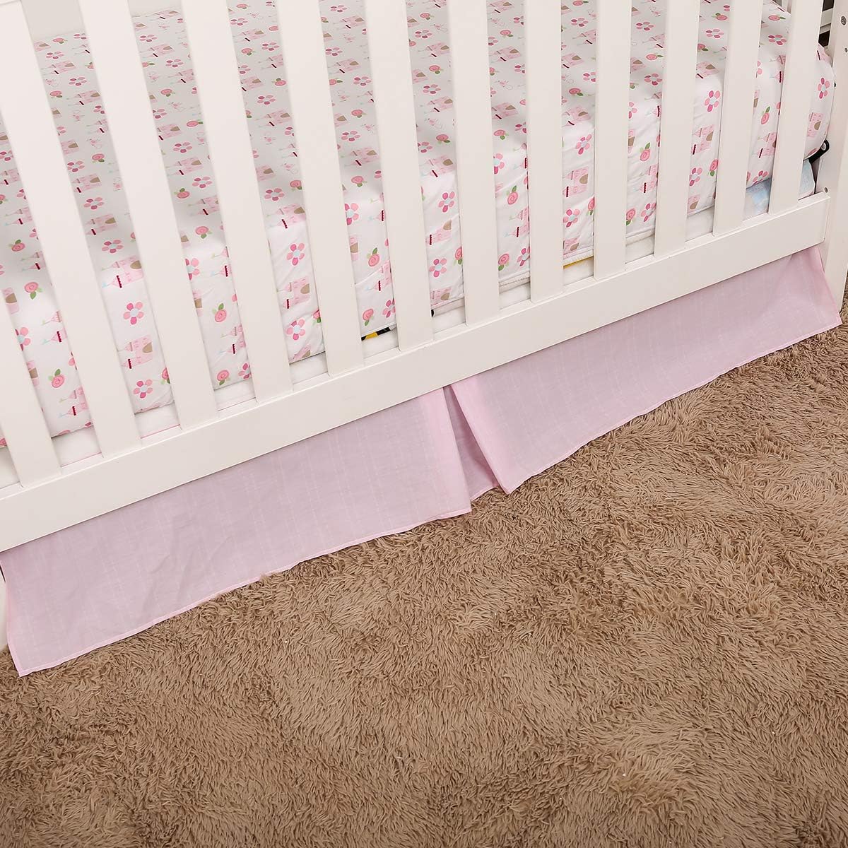 Brandream Juego de ropa de cama rosa para cuna Dreamy Castle  Juego de 3 piezas de algodón floral  Edredón para bebé, sábana bajera para cuna, falda