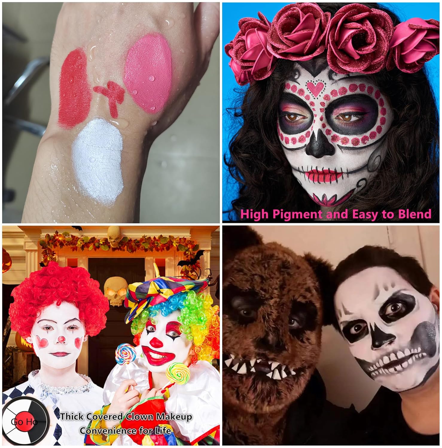 Go Ho Pintura corporal de payaso blanca, pintura facial profesional a base de aceite para Halloween, cosplay, FX, pintura facial 3 en 1 para