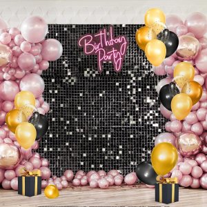 Ayfjovs Paquete de 36 paneles de fondo de pared negros brillantes de 12 x 12 pulgadas, fondo negro brillante para bodas, fiestas de cumpleaños, Ayfjovs Paquete de 36 paneles de fondo de pared negros brillantes de 12 x 12 pulgadas, fondo negro brillante para bodas, fiestas de cumpleaños,