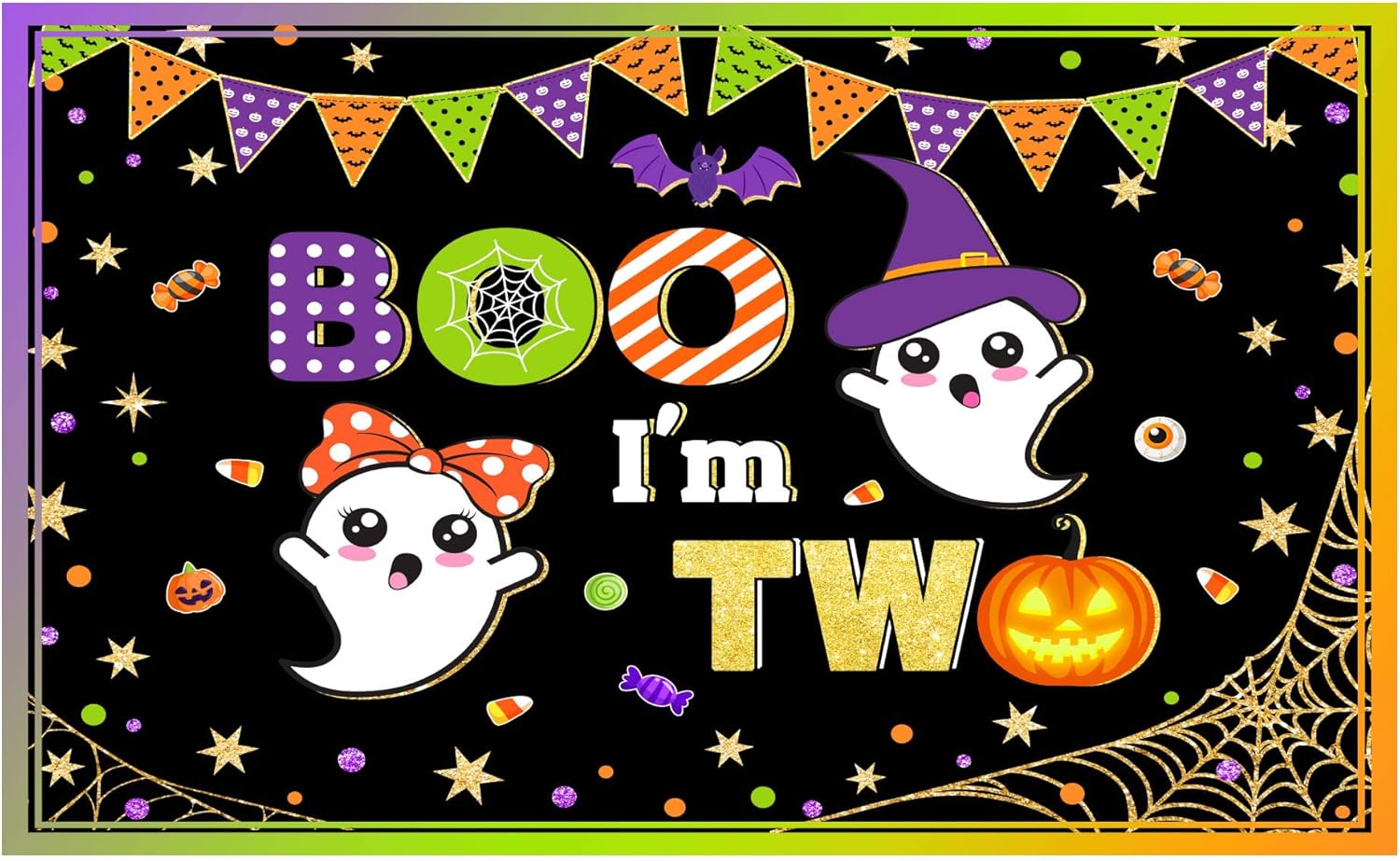 Funnytree Telón de fondo de fiesta de Halloween para niños y niñas, Halloween, Little Boo, I’m Two Theme Bday, suministros de decoración de