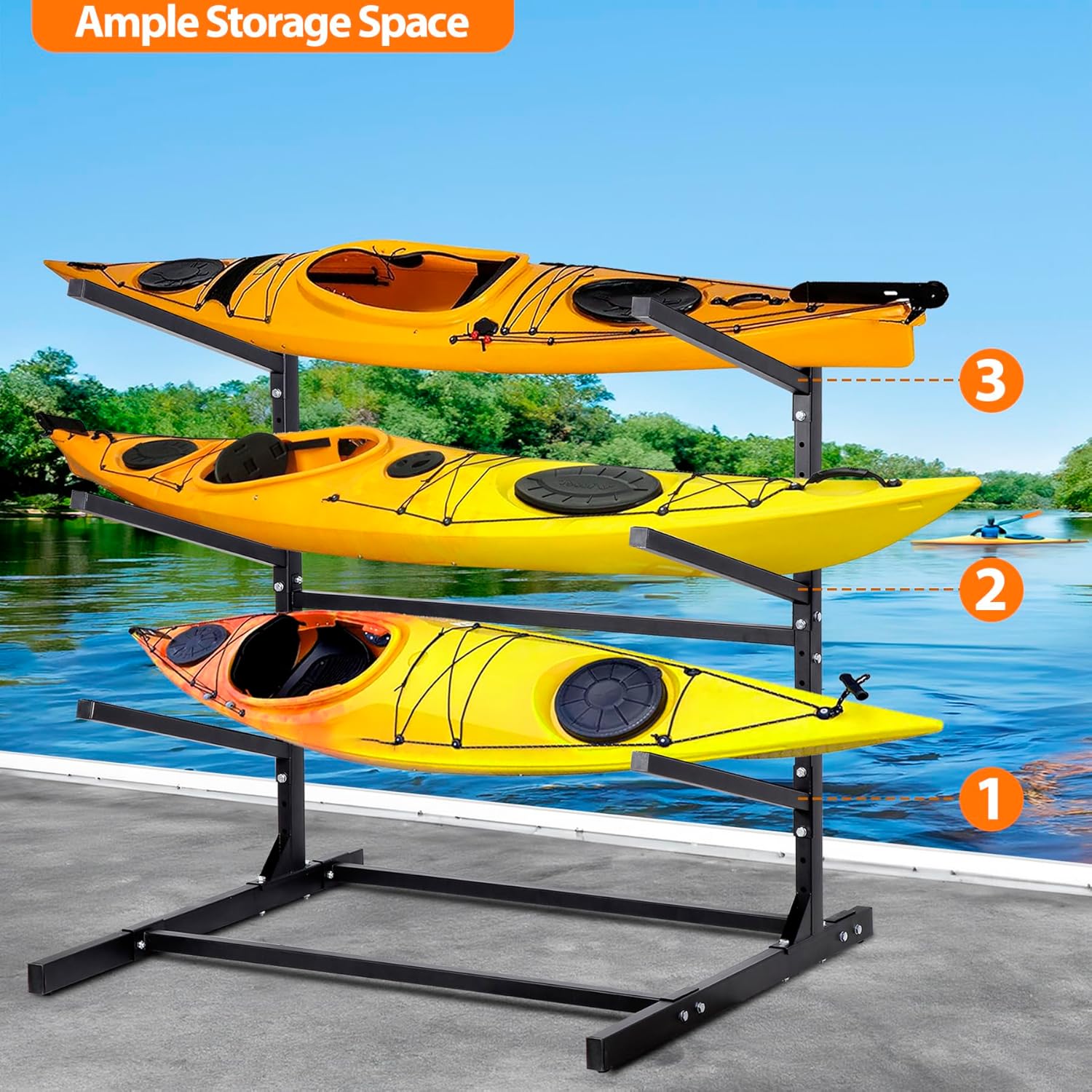 Freestanding Kayak Rackl, Adjustable Kayak and SUP Stand, Weatherproof and Heavy Duty Surfboard Storage Rack, Hold up Kayaks, SUPs, Paddleboards,