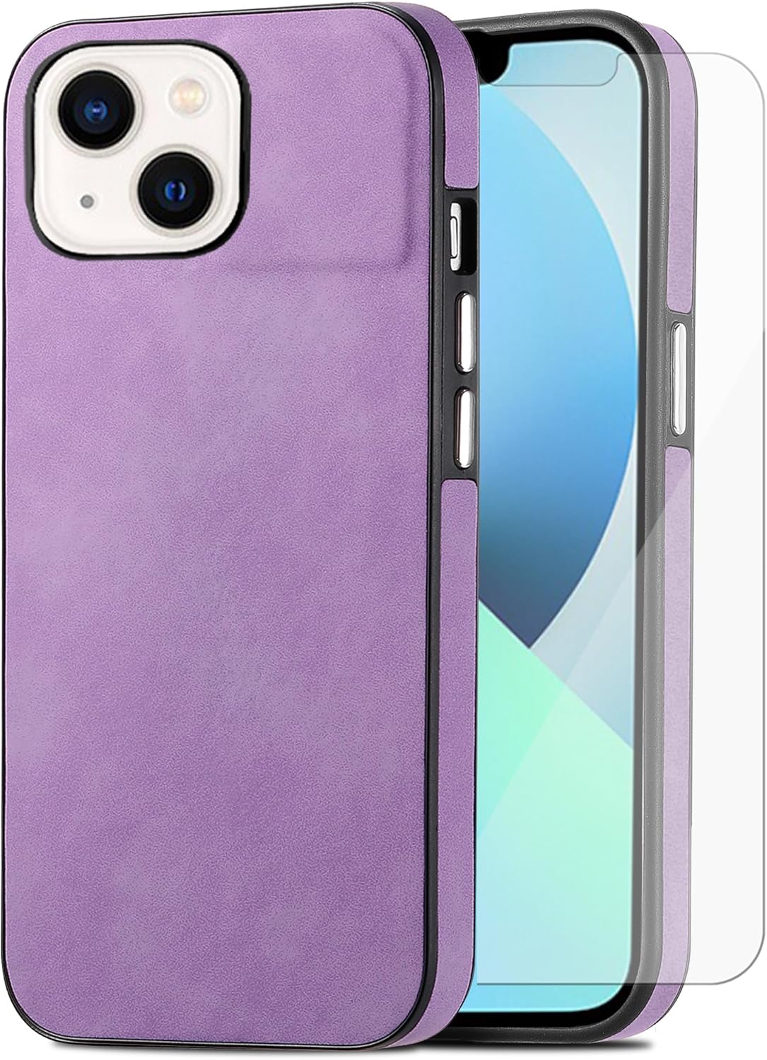 Asuwish Funda de teléfono para iPhone 13 de 6.1 pulgadas con protector de pantalla de vidrio templado y funda de cuero delgada y suave, accesorios