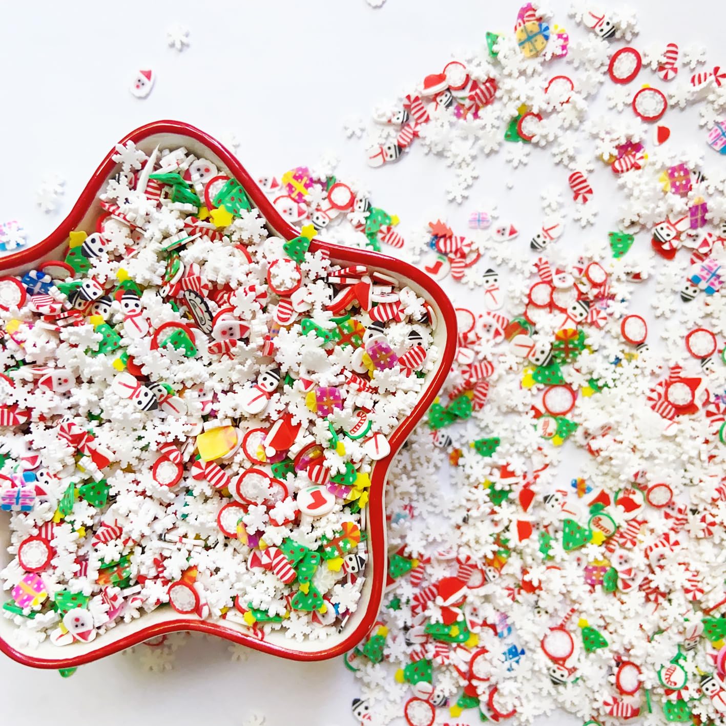 EHOPE Gránulos falsos de Navidad, chispas de caramelo falso, gránulos de arcilla de polímero, rebanadas de arcilla polimérica para arte de uñas,