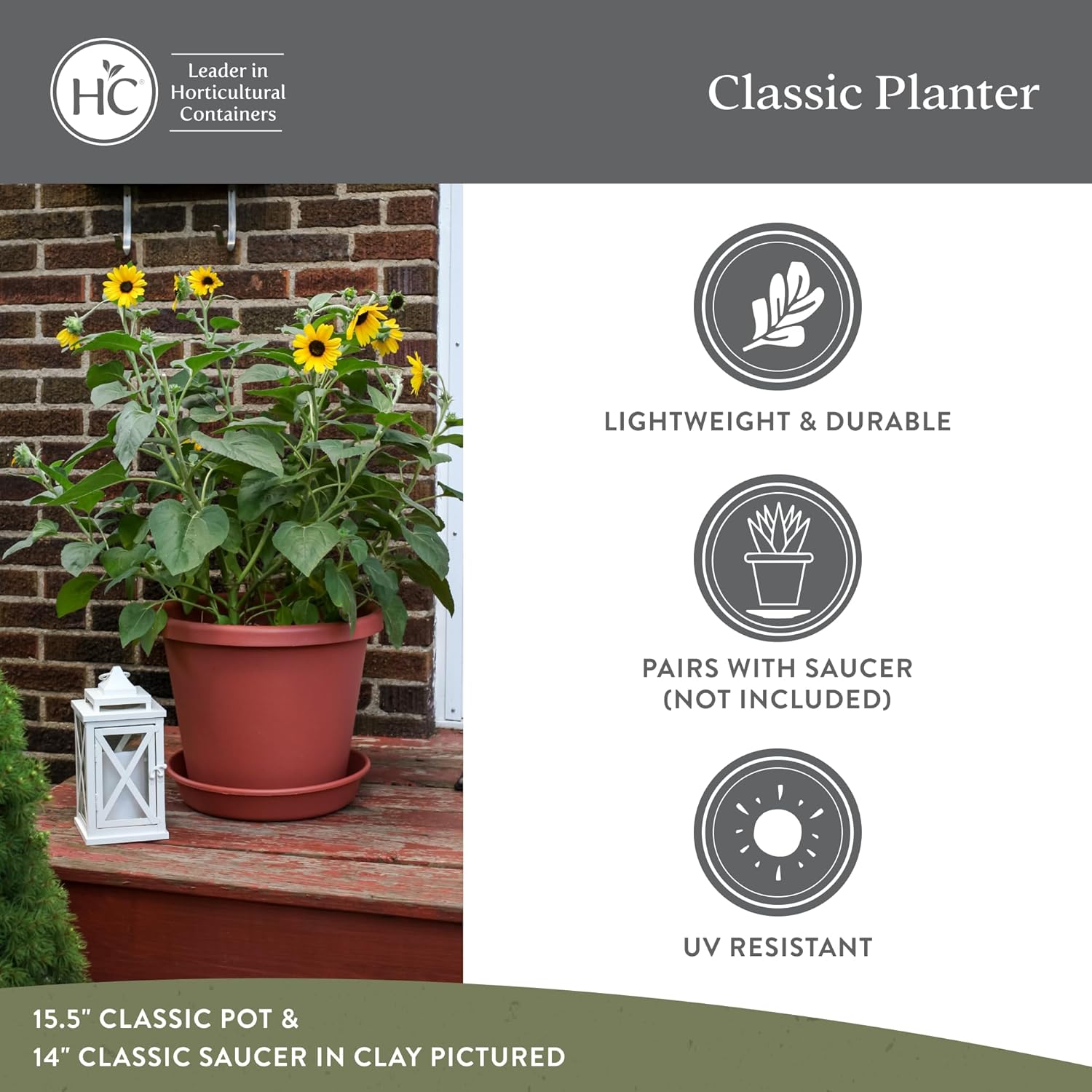 The HC Companies – Maceta redonda clásica de 11.5 pulgadas, maceta de plástico para flores, hierbas y plantas de interiores y exteriores, color