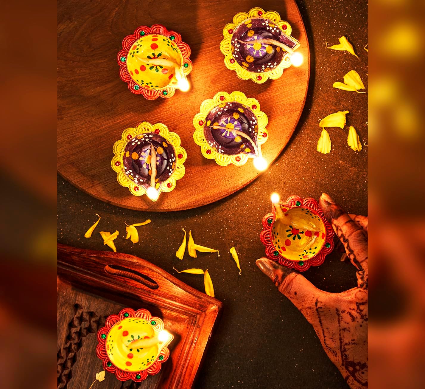 IndoTribe 12 piezas Diwali Diyas para decoración Diwali Decoraciones para el hogar Diwali luces Diwali Decoración Diwali Diya Diwali Vela Diwali