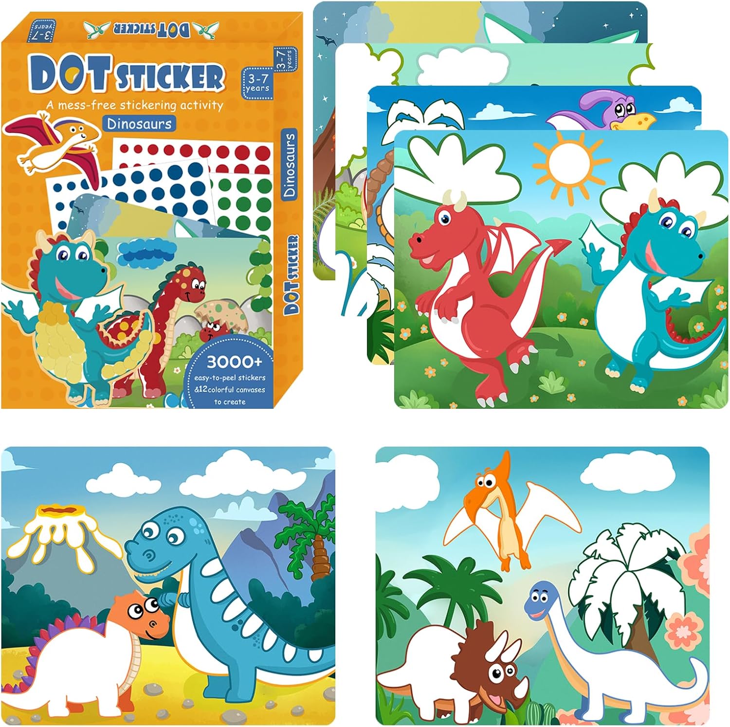 Weipbwor Calcomanías de puntos para artes y manualidades, kits de actividades para niños, 12 temas de pintura, sin desorden, calcomanías de