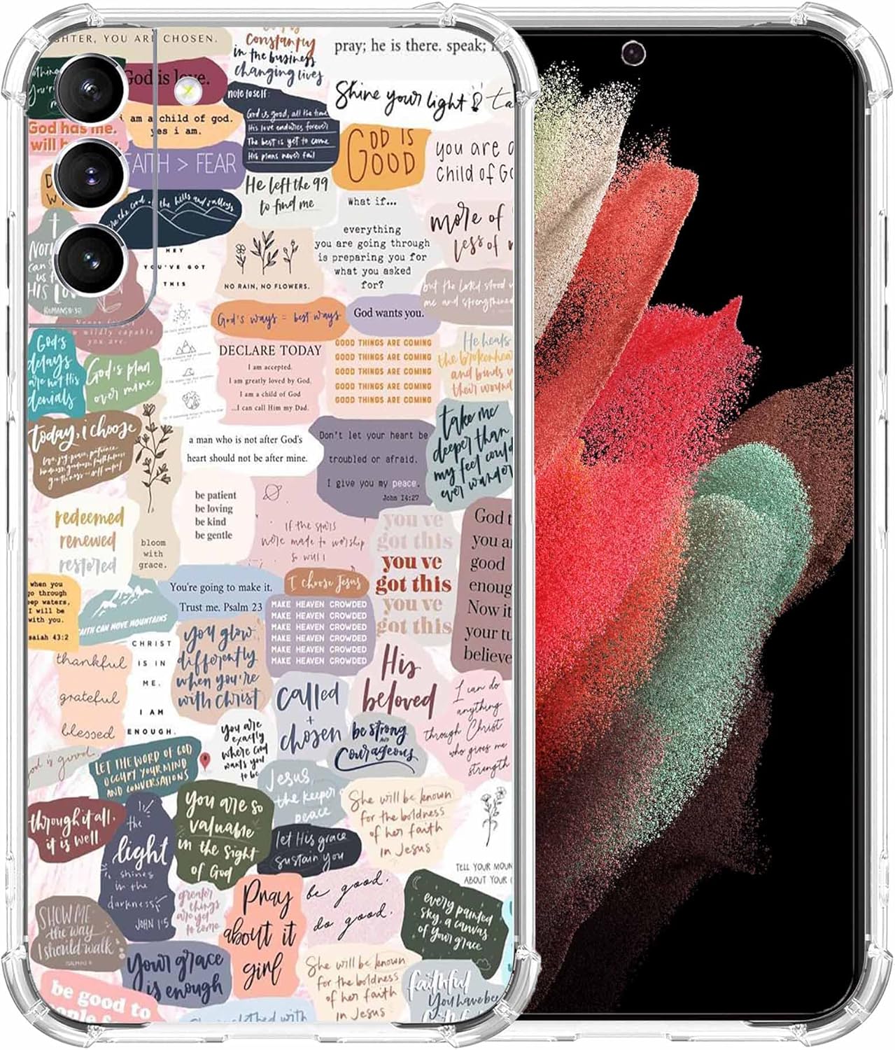 Funda con versículos bíblicos para Samsung Galaxy S23 Plus, patrón de collage de citas de Jesús cristiano para cristianos, funda protectora de TPU