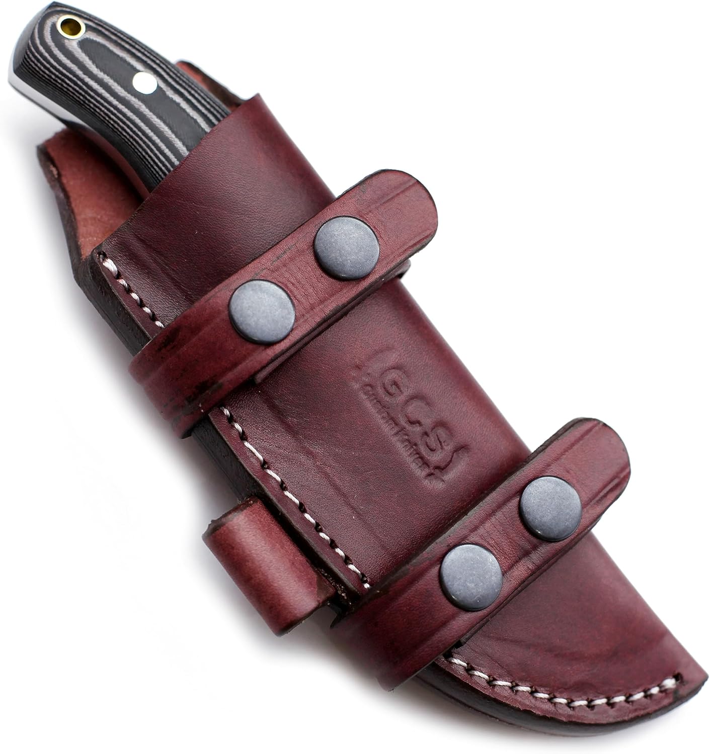 GCS – Cuchillo de caza táctico de acero hecho a mano D2 con funda de cuero y mango de espiga completa diseñado para caza y campamento y EDC GCS 762