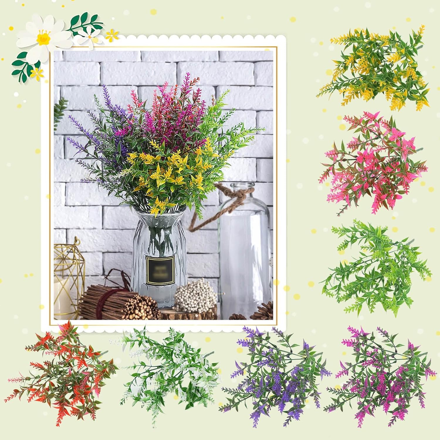 Flores falsas para exteriores, flores artificiales de seda de lavanda, flores de imitación de lavanda, planta verde, arreglo floral en maceta, flor