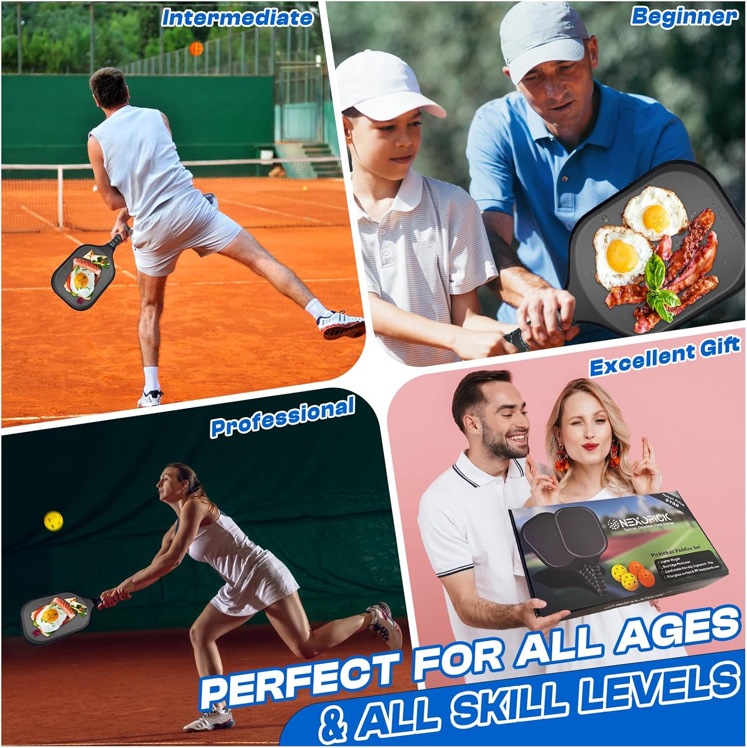 Juego de 2 palas de pickleball aprobadas por USAPA, palas de pickleball de fibra de vidrio, raquetas ligeras de pickleball, paquete de 2, núcleo de