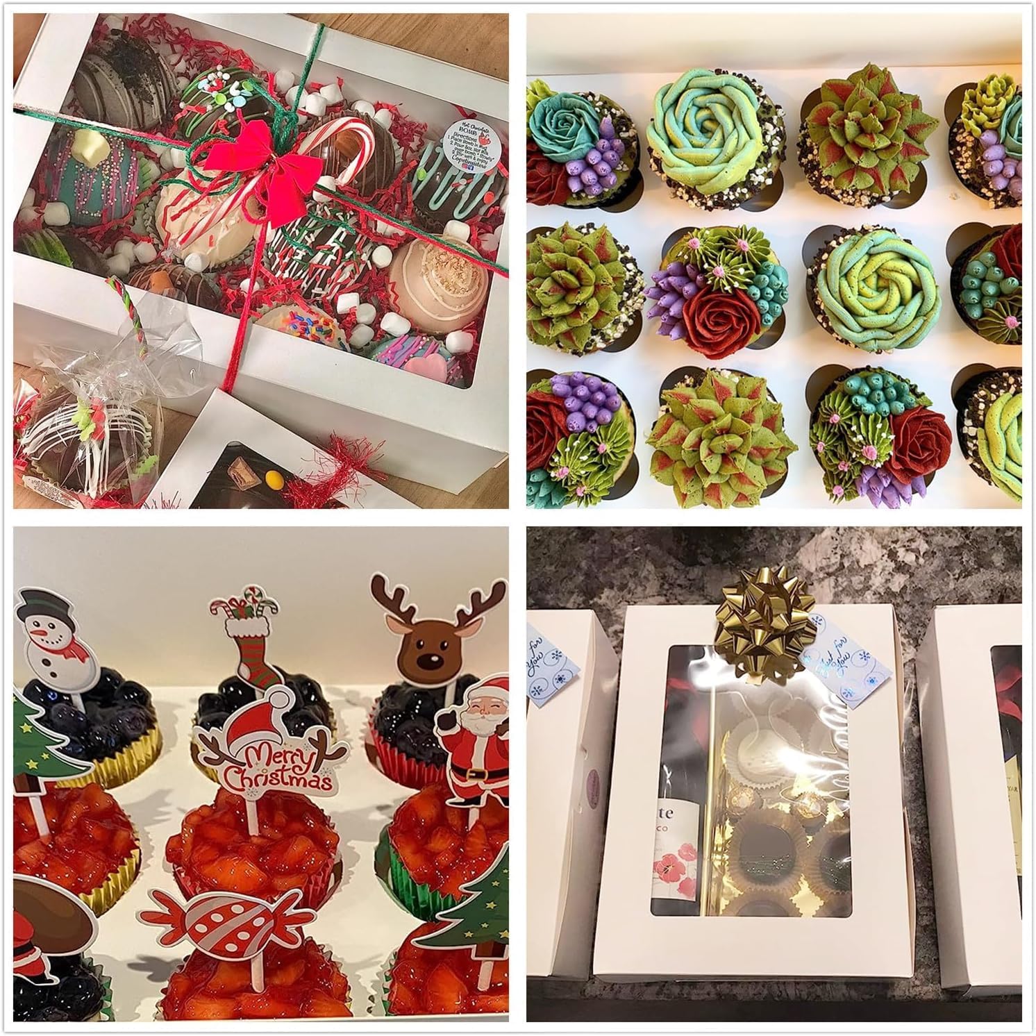 Rarapop Juego de 10 cajas para cupcakes, capacidad para 12 cupcakes estándar, no plegable de grado alimenticio, cajas de pastelería con ventanas e