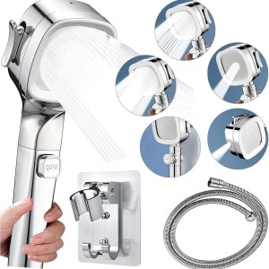 Cabezal de ducha para caravana con manguera de 60 pulgadas e interruptor de encendido y apagado, ahorro de agua con 5 ajustes, cabezal de ducha de Cabezal de ducha para caravana con manguera de 60 pulgadas e interruptor de encendido y apagado, ahorro de agua con 5 ajustes, cabezal de ducha de
