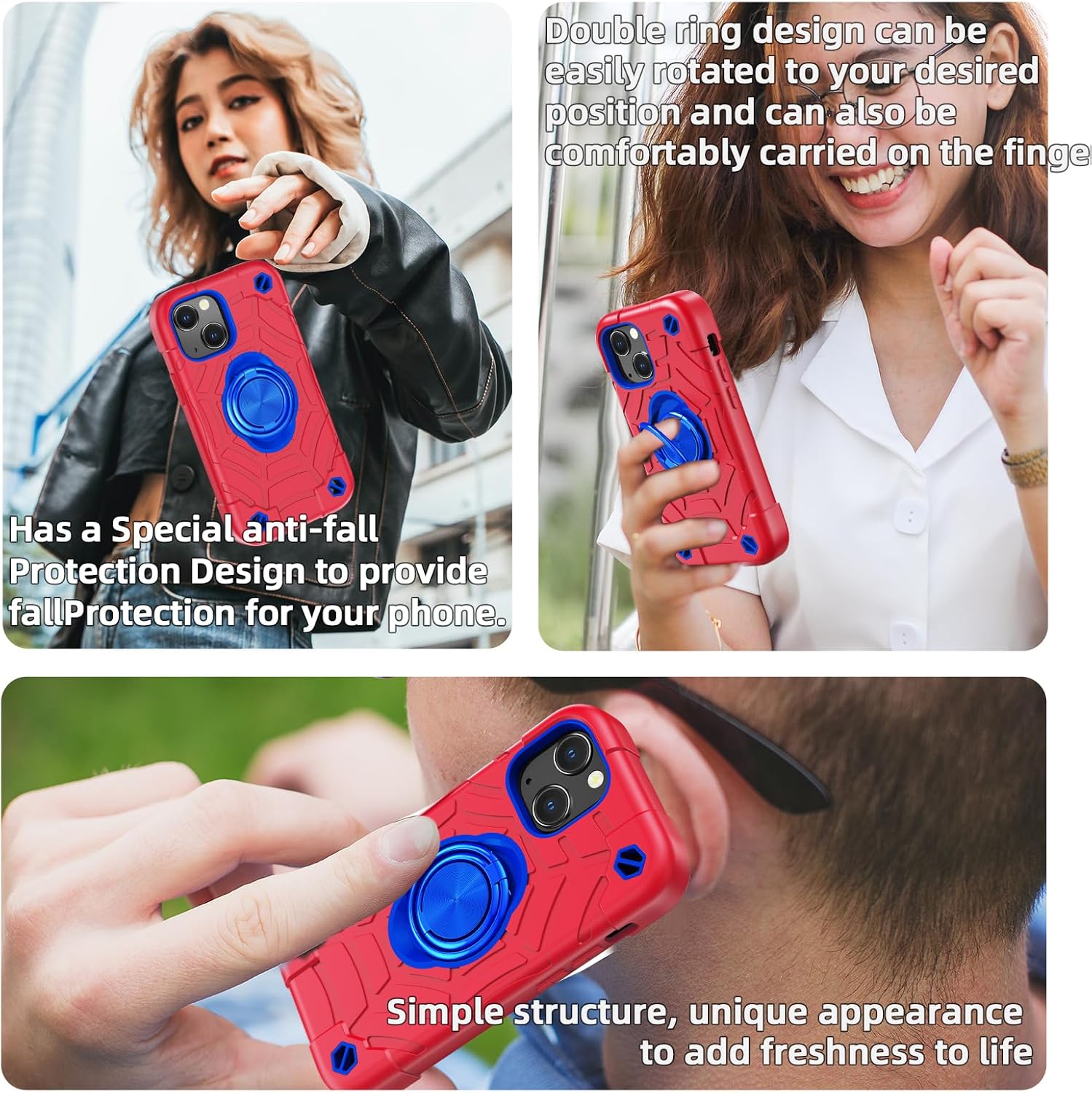 KCJ Funda compatible con iPhone 13 y iPhone 14 con 2 protectores de pantalla, protección contra caídas de grado militar, funda protectora a prueba