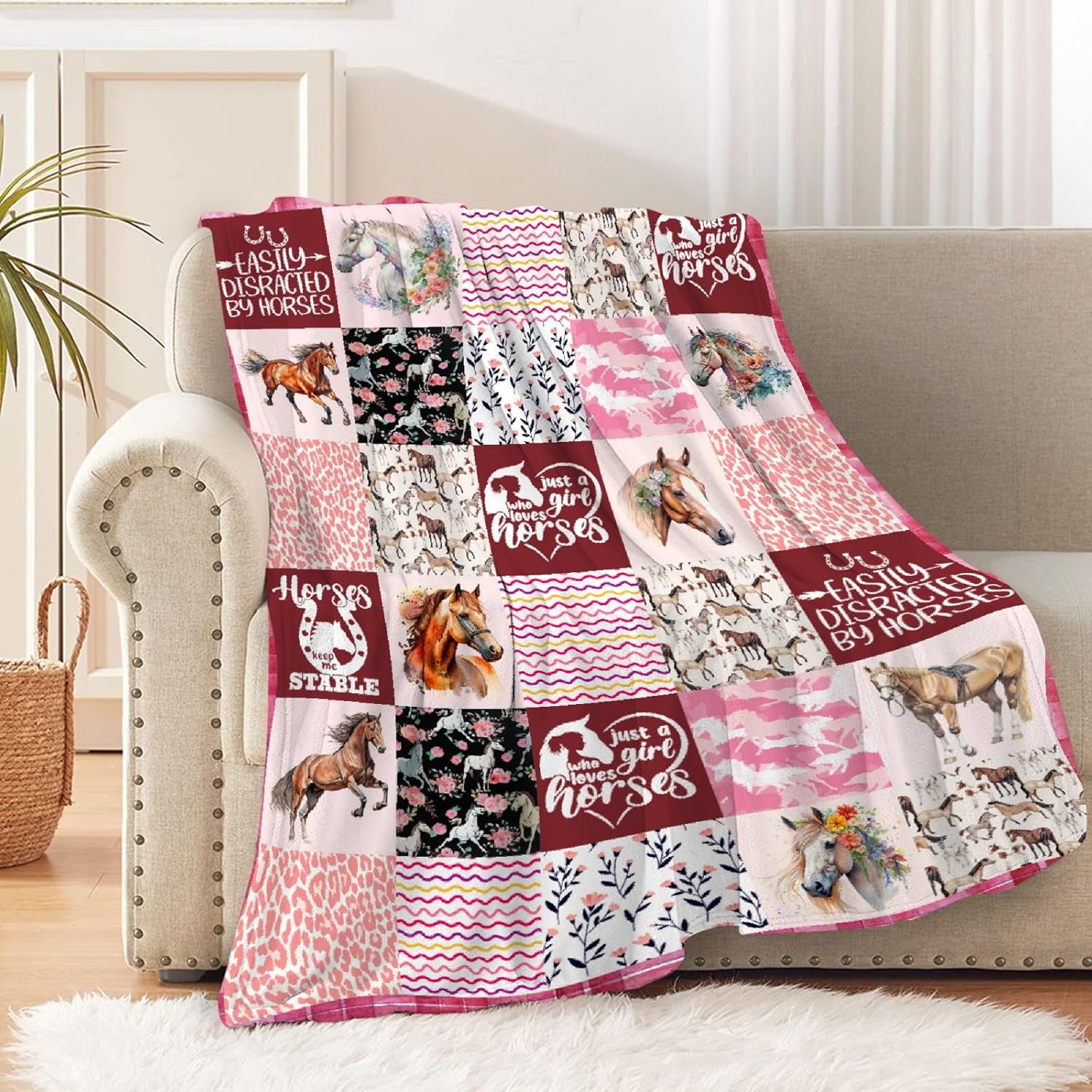 Manta de franela ligera de caballos, regalos para niñas y mujeres en todas las estaciones, manta para camasofásofá, 40 x 50 pulgadas para niñosniños