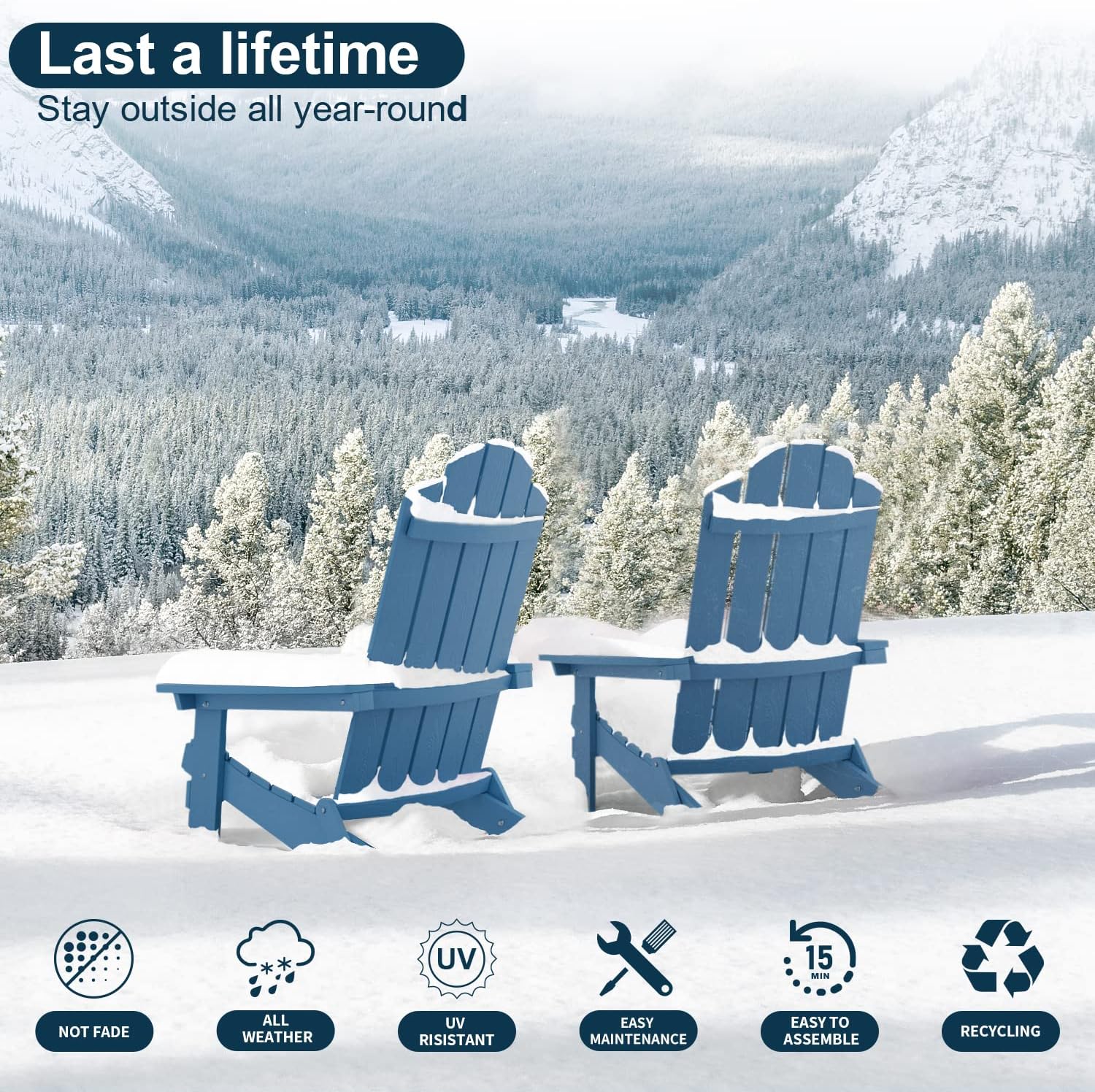 MXIMU Silla plegable Adirondack de plástico resistente a la intemperie, sillas Adorondic de plástico para exteriores para asientos de área de