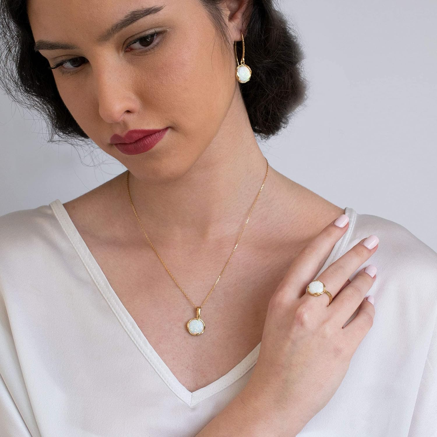 14k Gold Plated 925 Sterling Silver White Opal Dangle Earrings For Women Vintage Style White Opal Jewelry for Women Dangling White Stone Earrings