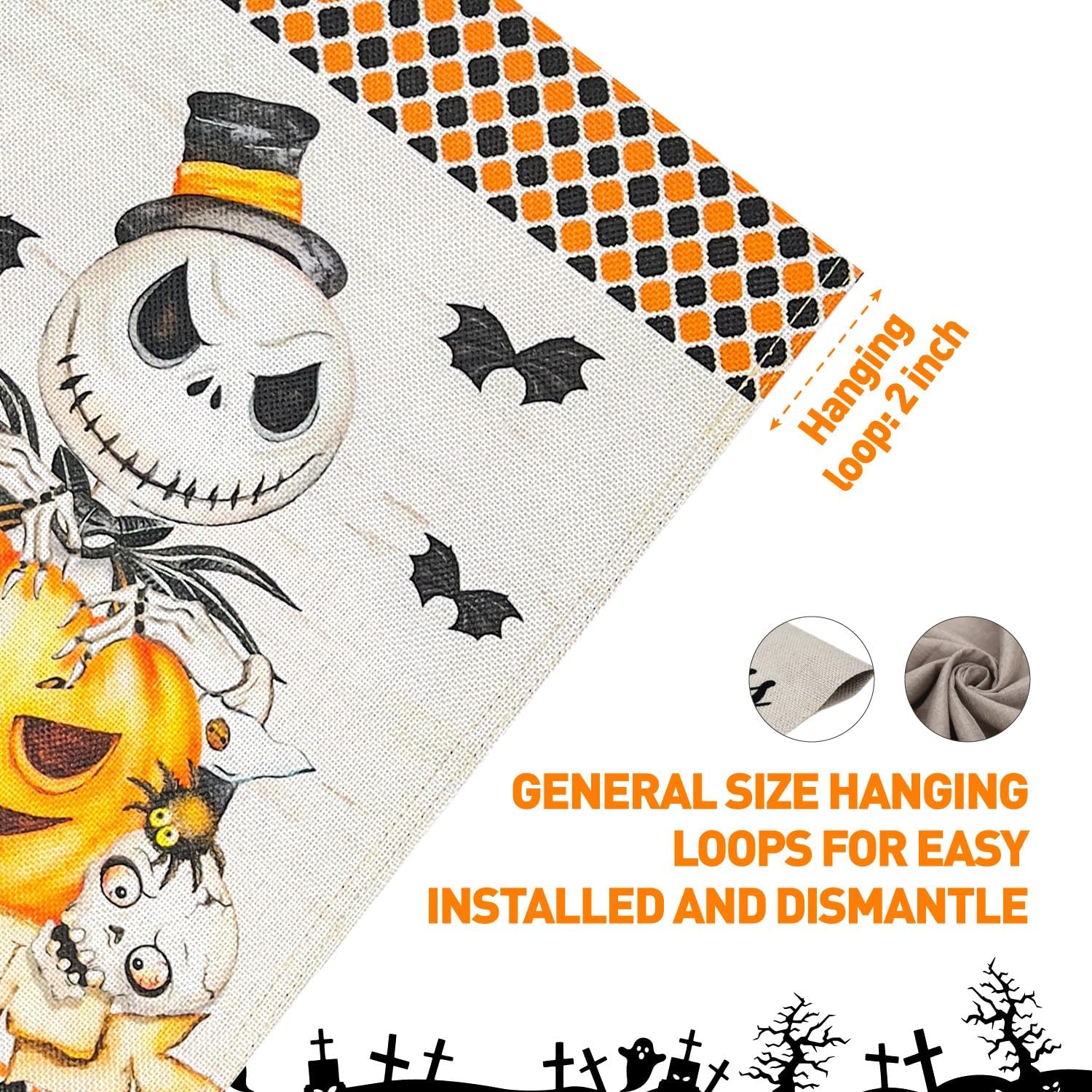 Bandera decorativa de arpillera de Halloween para jardín, 12 x 18 pulgadas, de doble cara de pesadilla antes de Navidad, calabaza, King, feliz