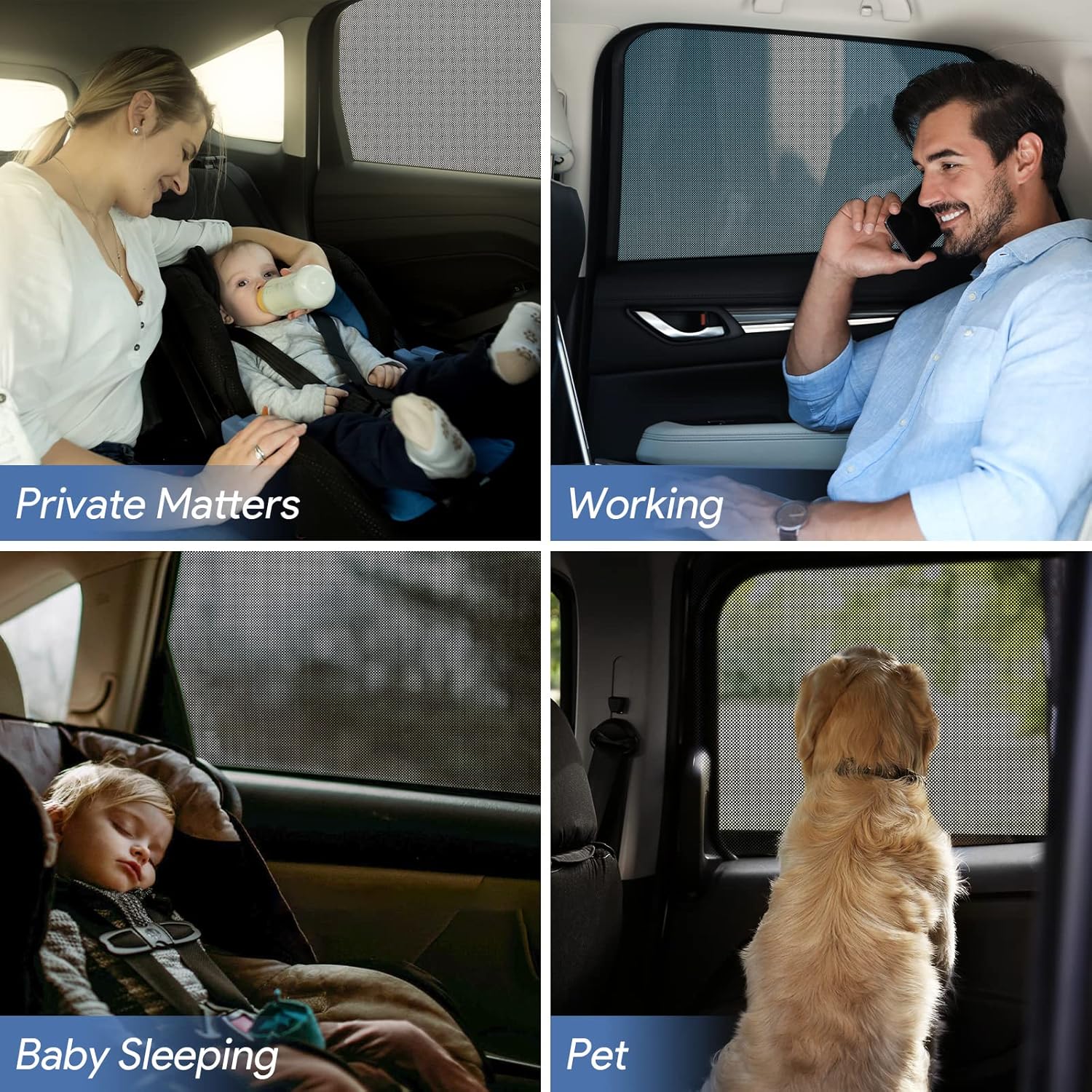 Persianas para ventana de automóvil, paquete de 2 parasoles de malla transpirable para ventana lateral de automóvil, pantallas elásticas para