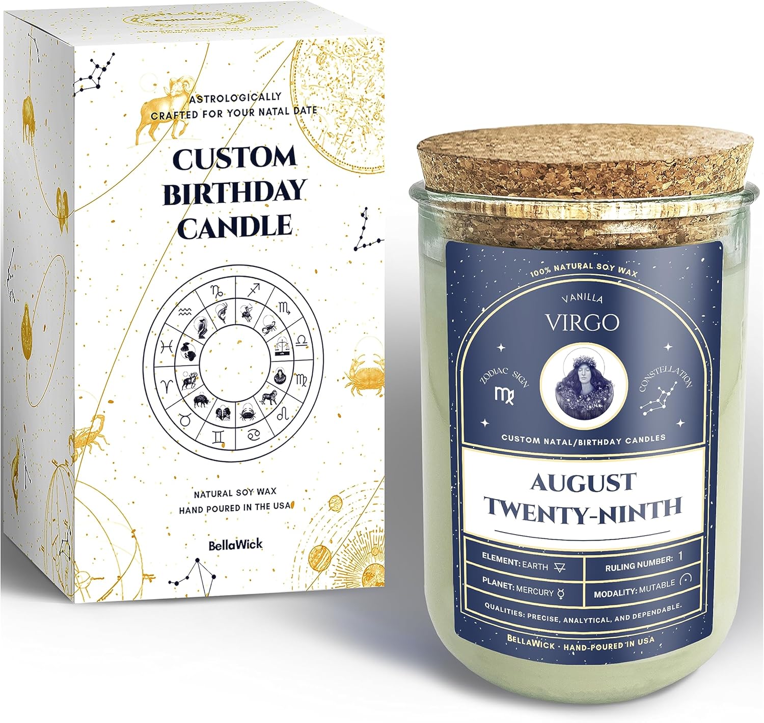 Velas de fecha de nacimiento – Velas perfumadas de cumpleaños astrológicas personalizadas del zodiaco. Regalos de astrología. Cera de soja
