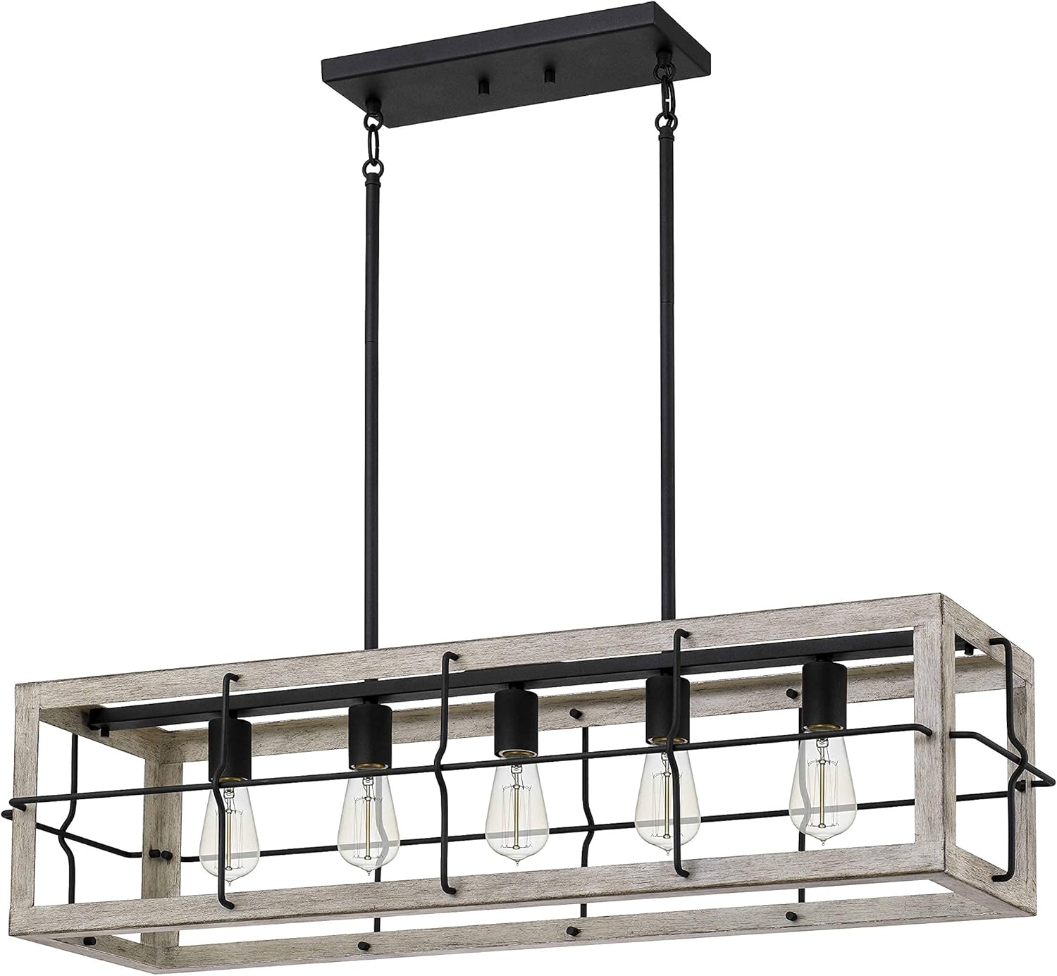 Amos Modern Farmhouse – Lámpara de isla de 5 luces con pantalla de madera clara pintada a mano para comedor, cocina en costa, granja, industrial,
