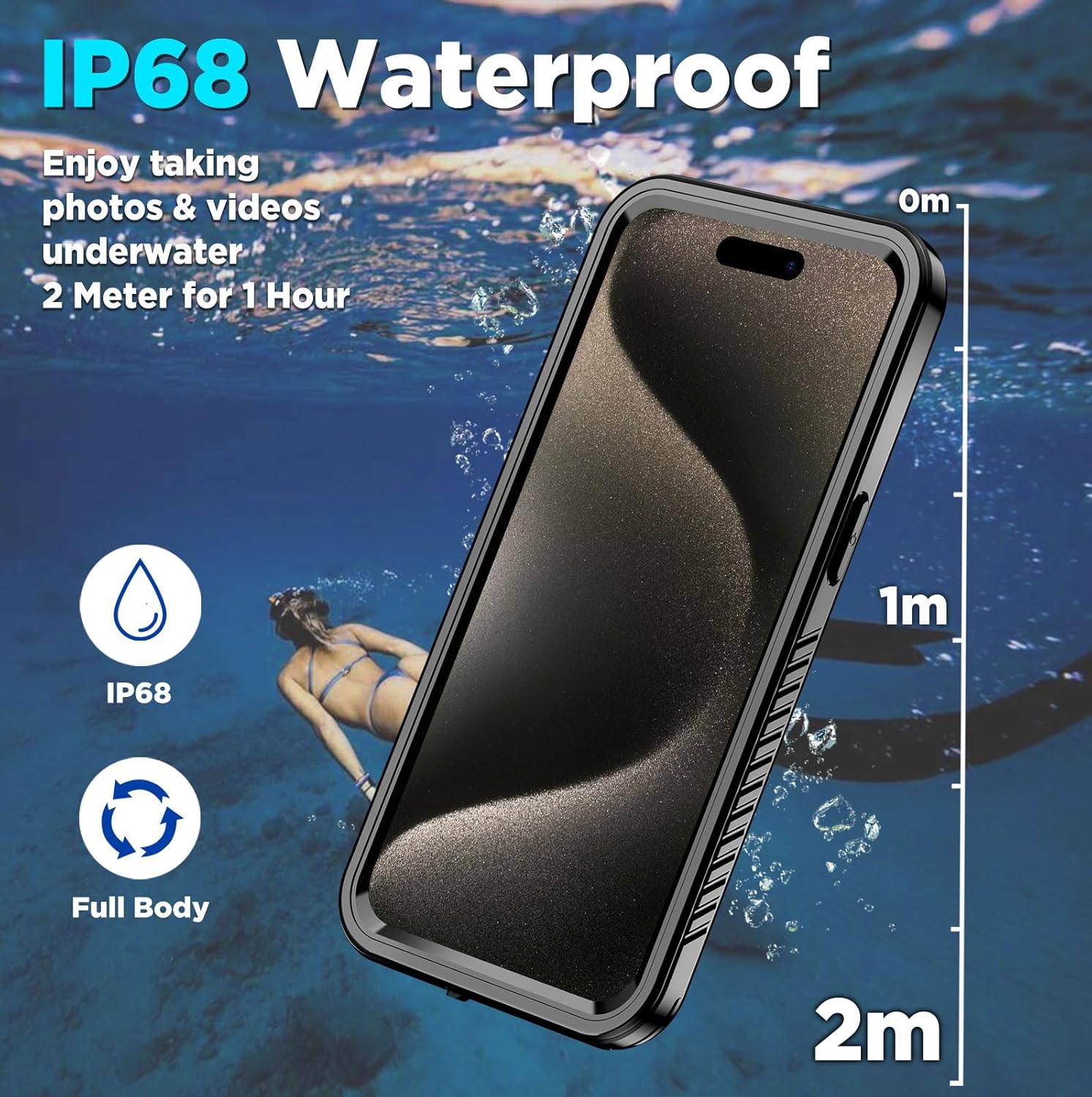 Funda magnética para iPhone 15 Pro impermeable con protector de pantalla integrado, compatible con MagSafe a prueba de golpes, a prueba de polvo,