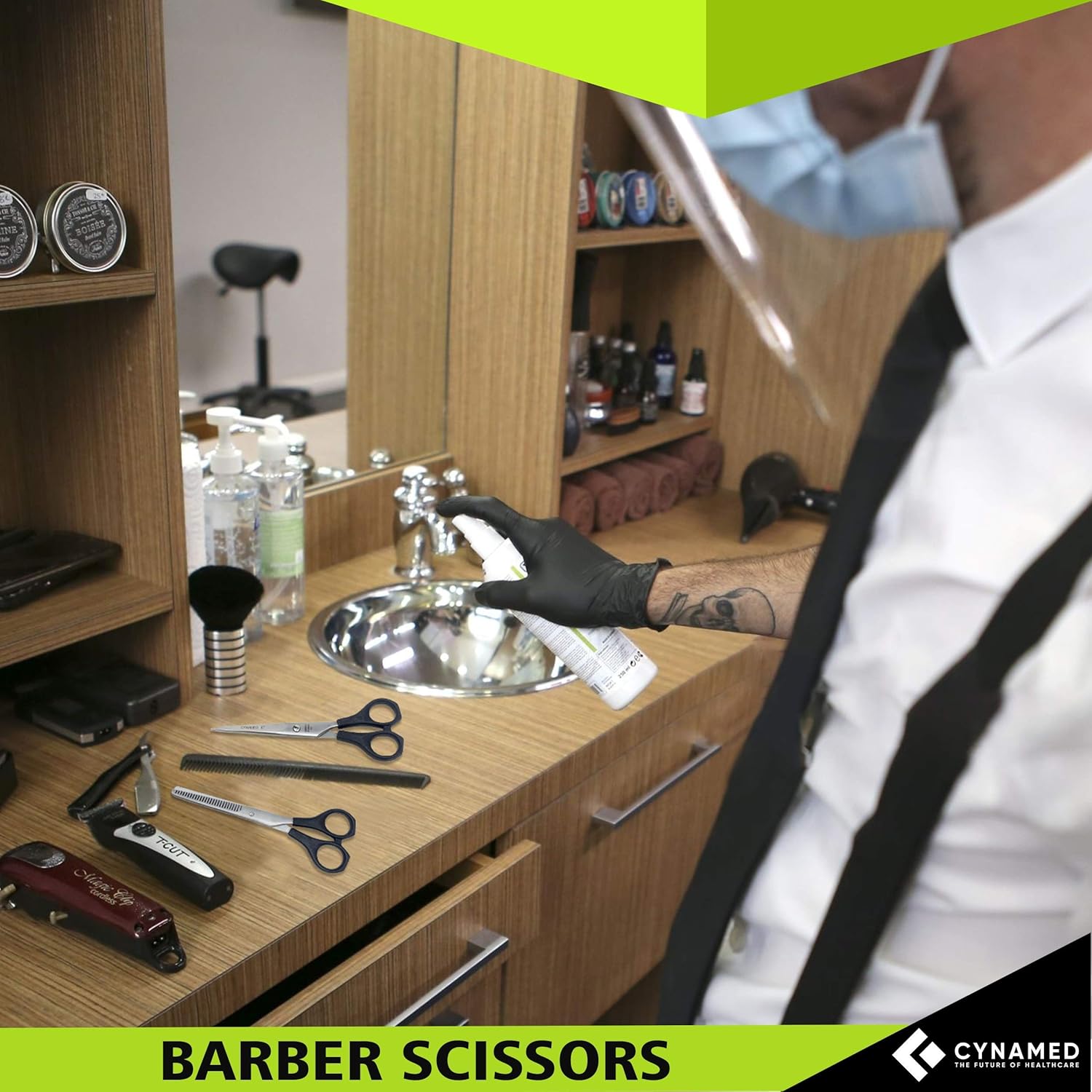 Cynamed Tijeras profesionales de corte de pelo de peluquero de la serie Razor Edge – Tijeras de salón de acero inoxidable – Longitud total – Ajuste