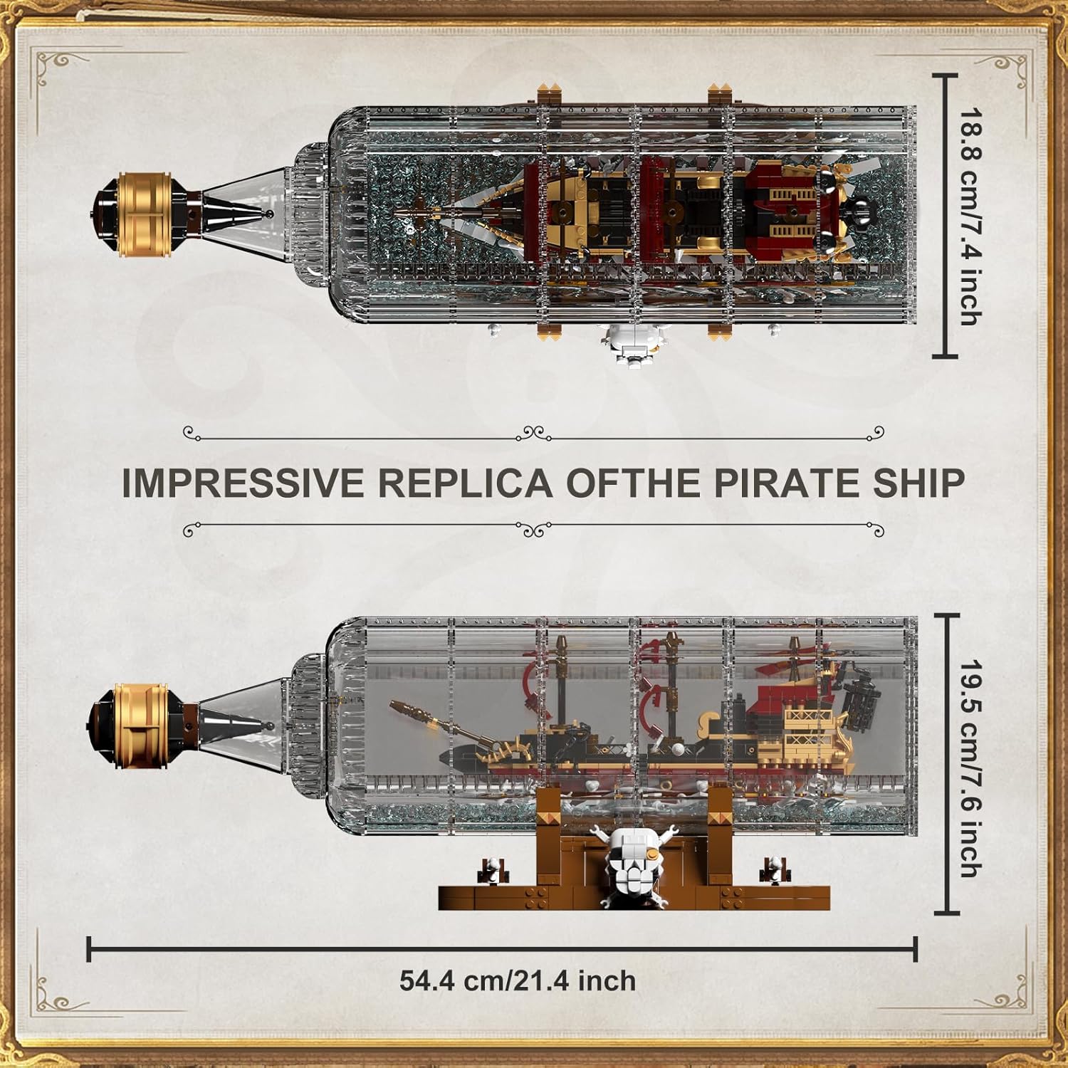 Mould King 10066 – Kit de bloques de construcción de una pieza de barco en botella, MOC Queen Anne’s Revenge Pirate Ship Model Building Set, regalo