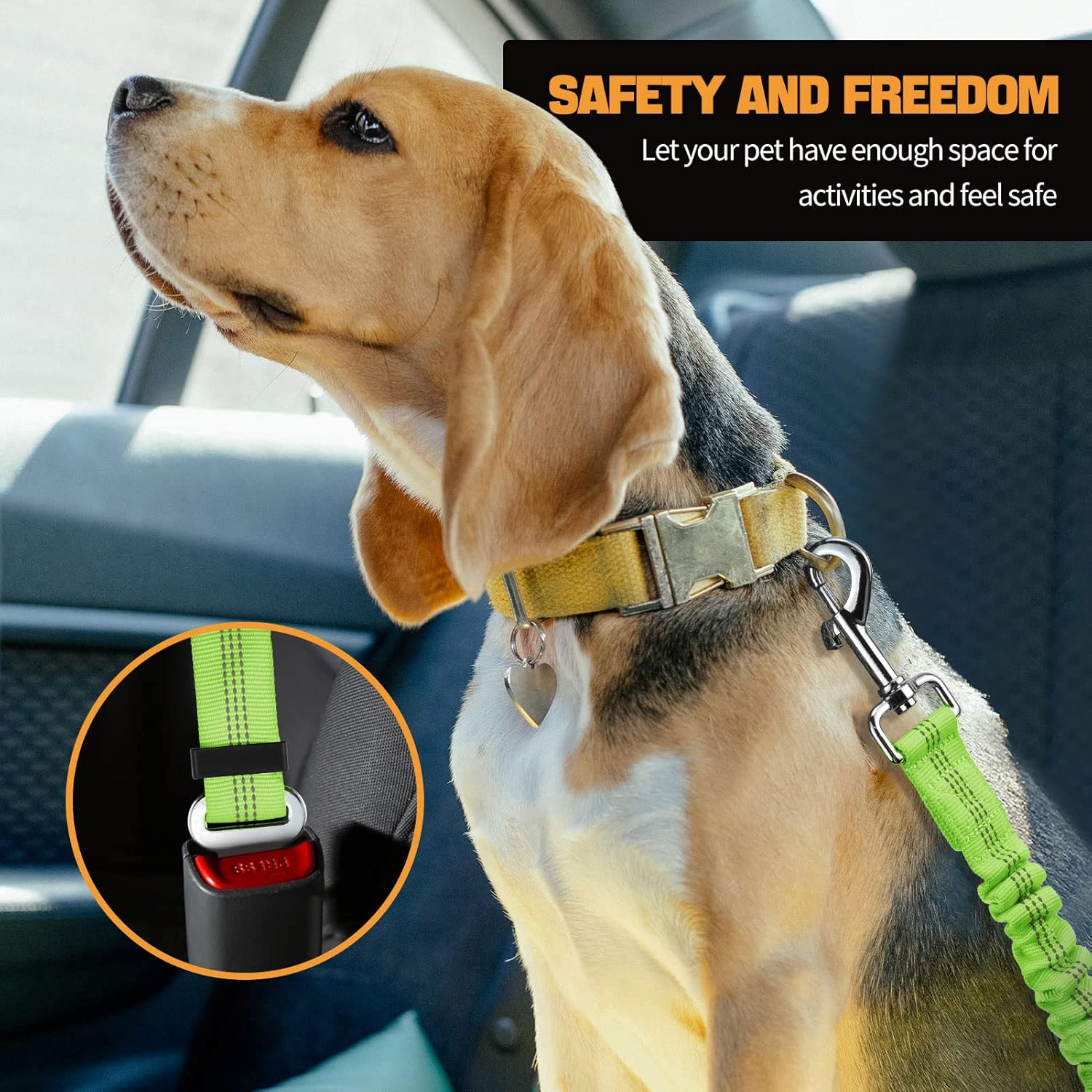 Cinturón de seguridad para perros, cinturón para perros con amortiguador elástico elástico, arnés de seguridad ajustable para perro (verde)
