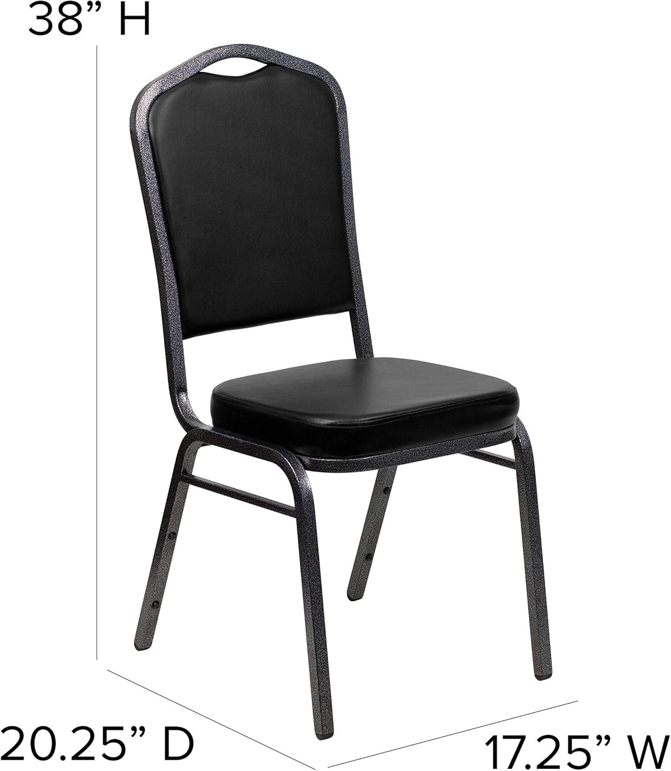 BizChair Silla apilable trasera del banquete de la corona, marco negro de la vena del vinilode plata